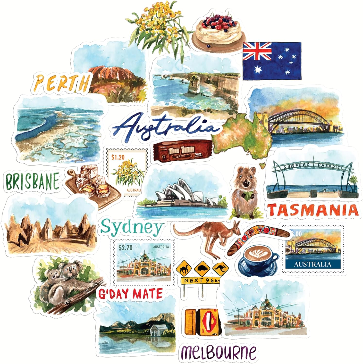 Outback Australia Travel Stickers (32pcs) – Navy Peony