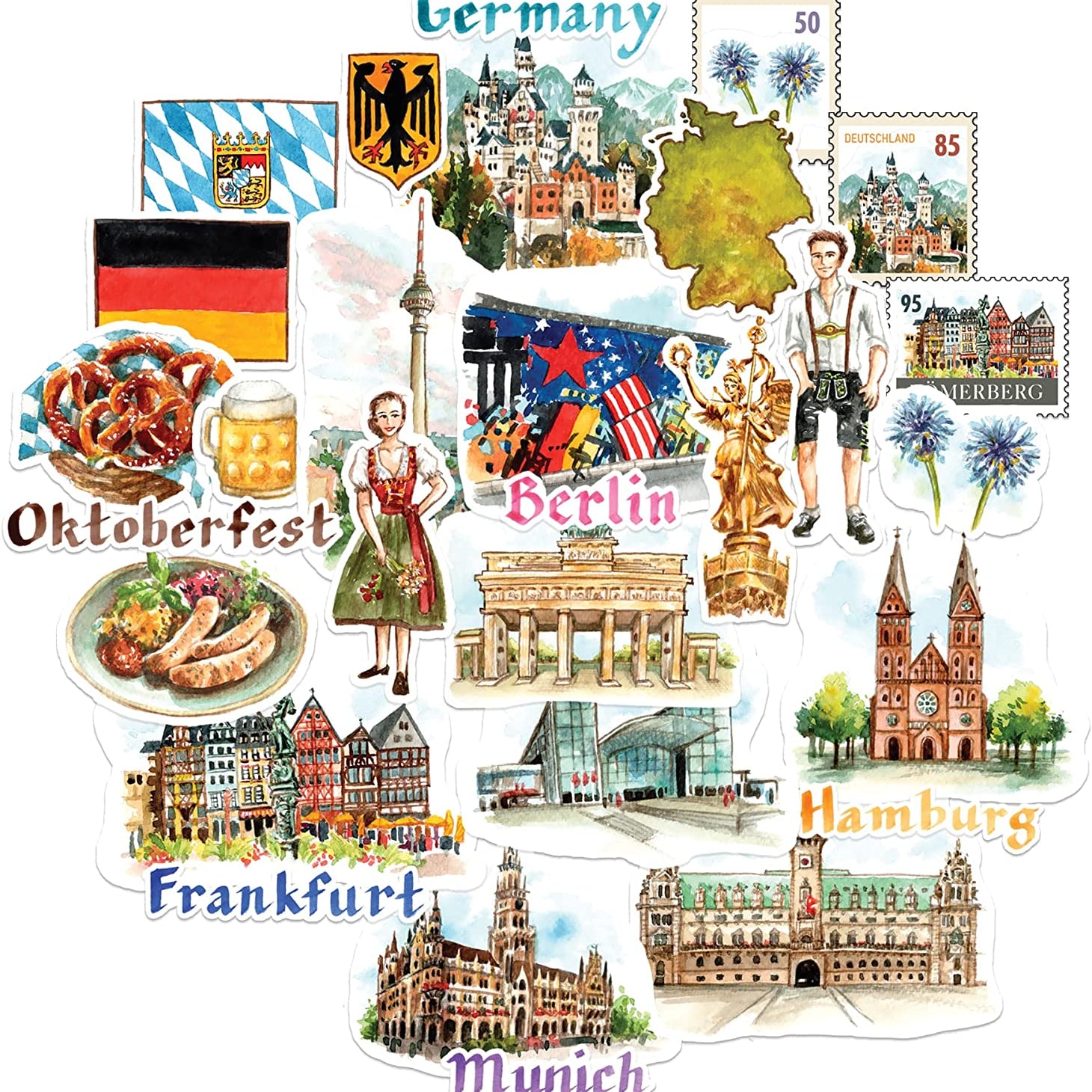 Gorgeous Germany Travel Stickers (29 Pieces)