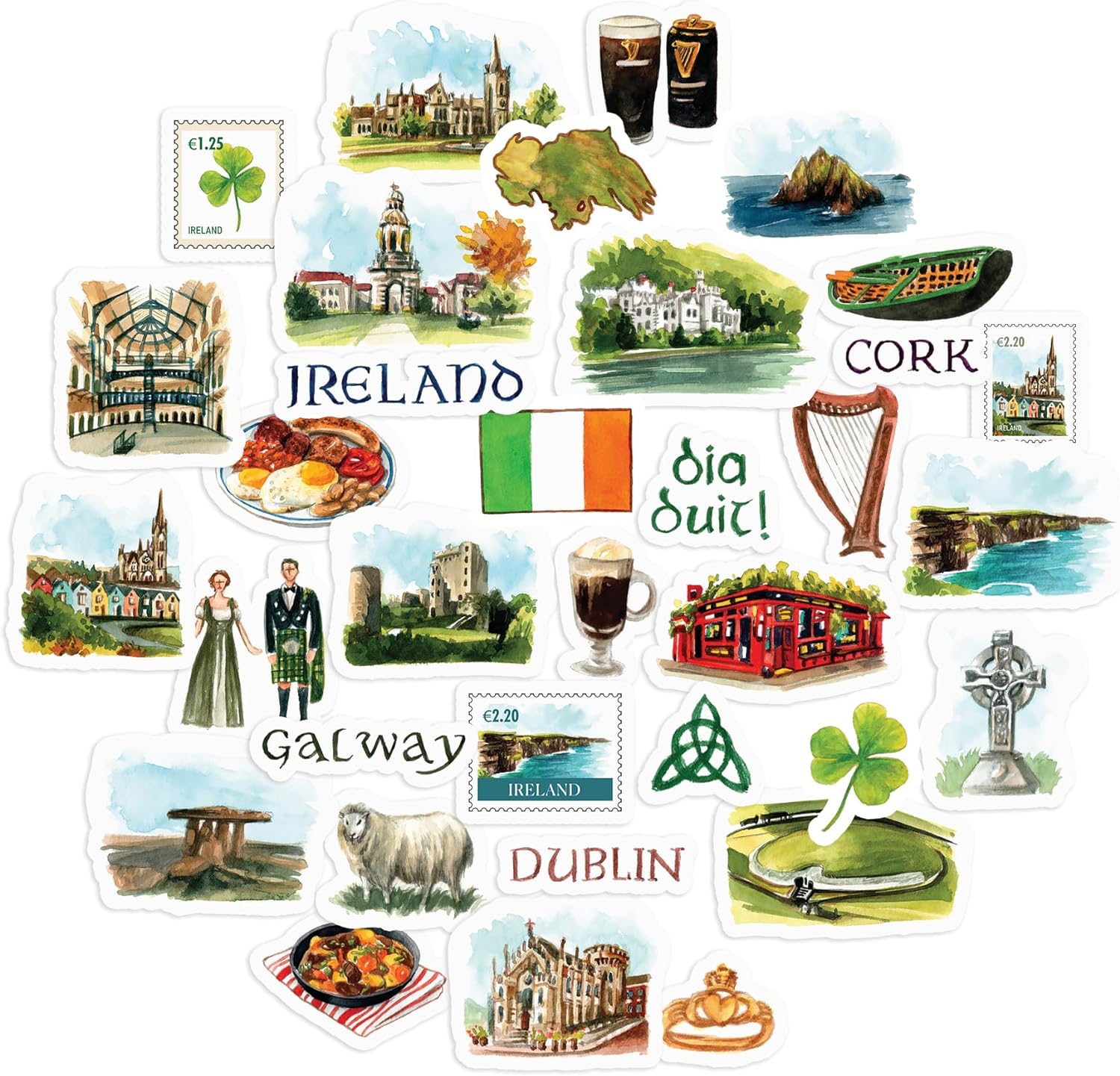 Emerald Ireland Travel Stickers (34pcs)