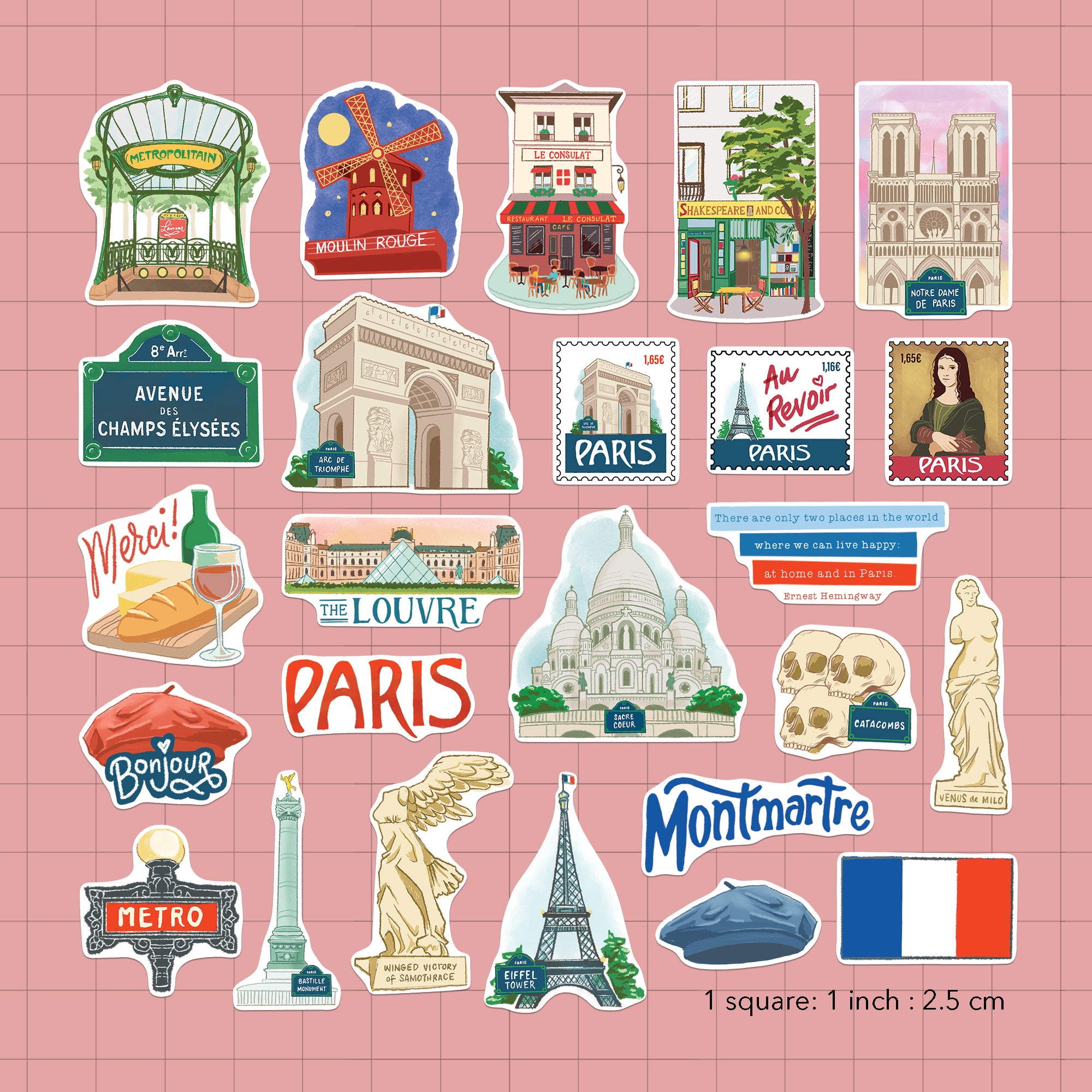 Passionate Paris Large Size Travel Stickers (25pcs)