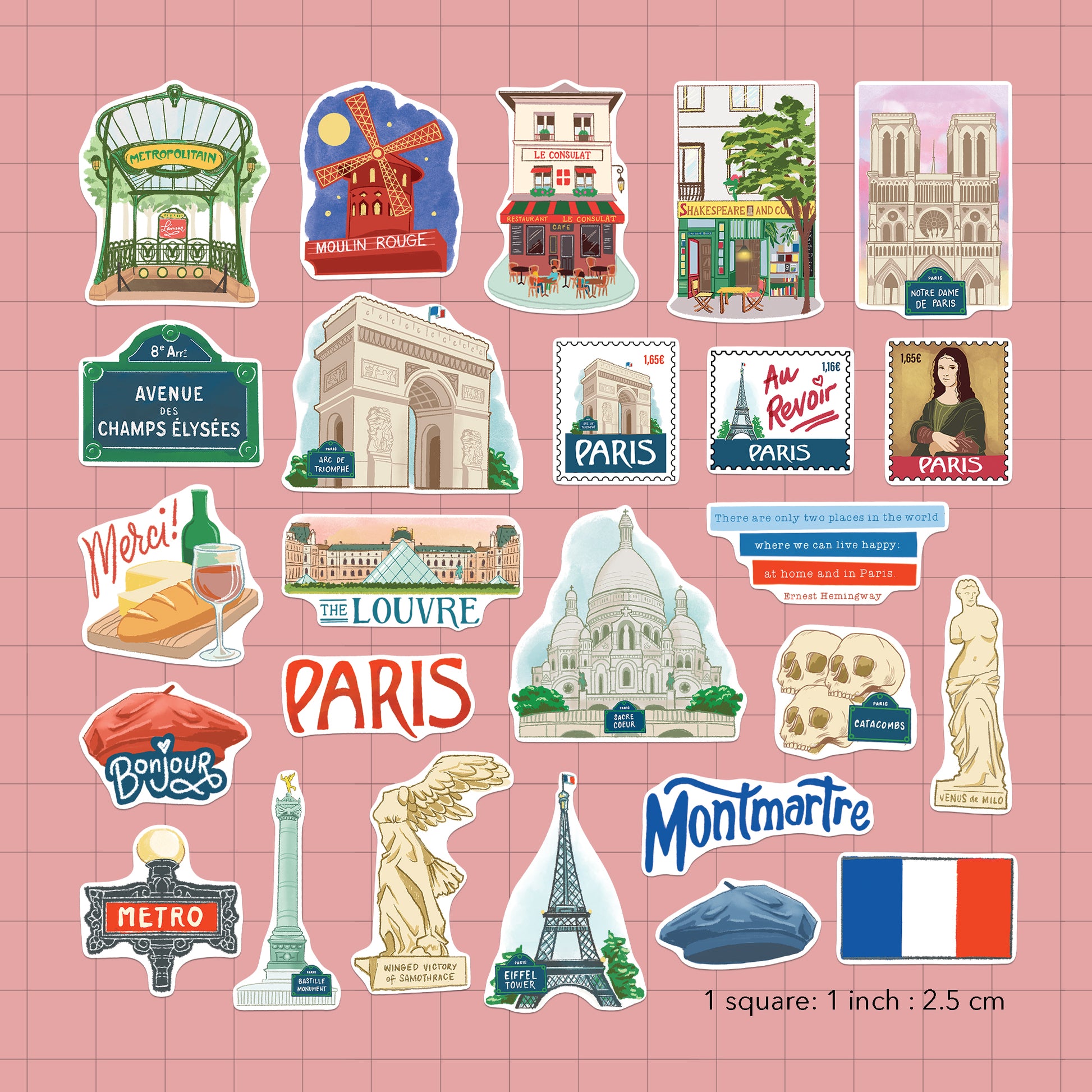 Passionate Paris Large Size Travel Stickers (25pcs)
