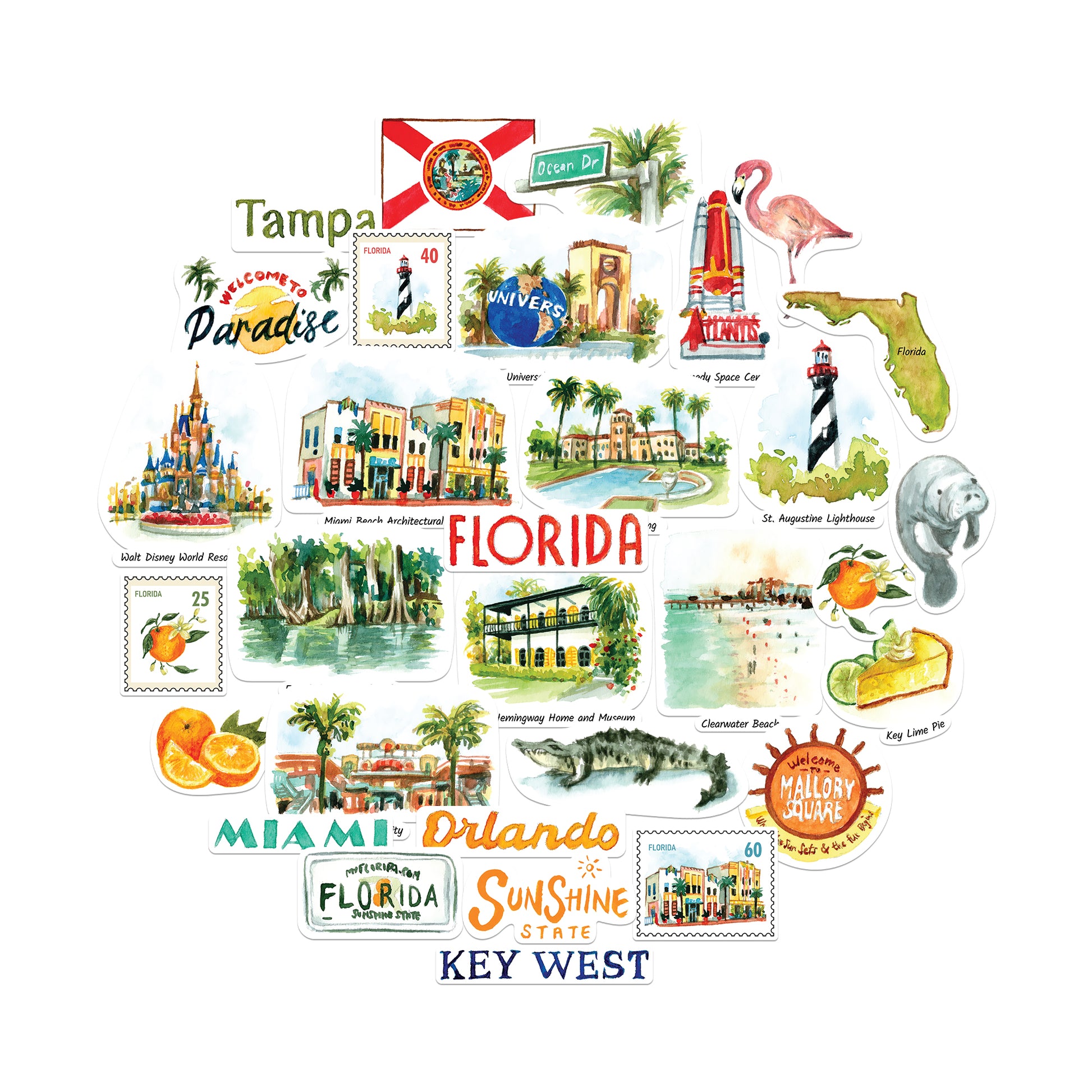 Retro Florida State Statement Stickers (31pcs)