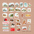 The uncut Turkiye sticker sheet on a terracotta grid, one inch per square, sizing mosques, tram and baklava