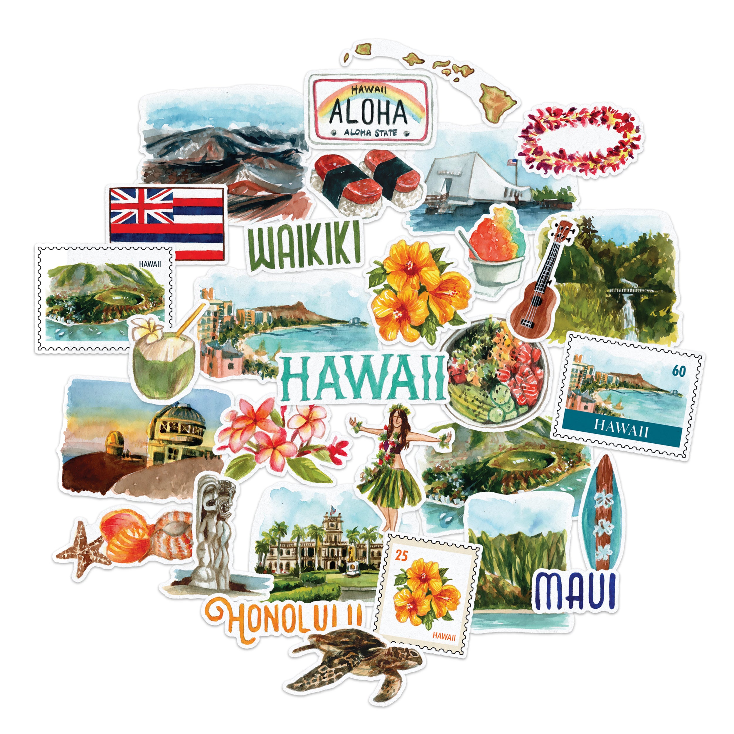 Exotic Hawaii State Travel Stickers (31pcs)
