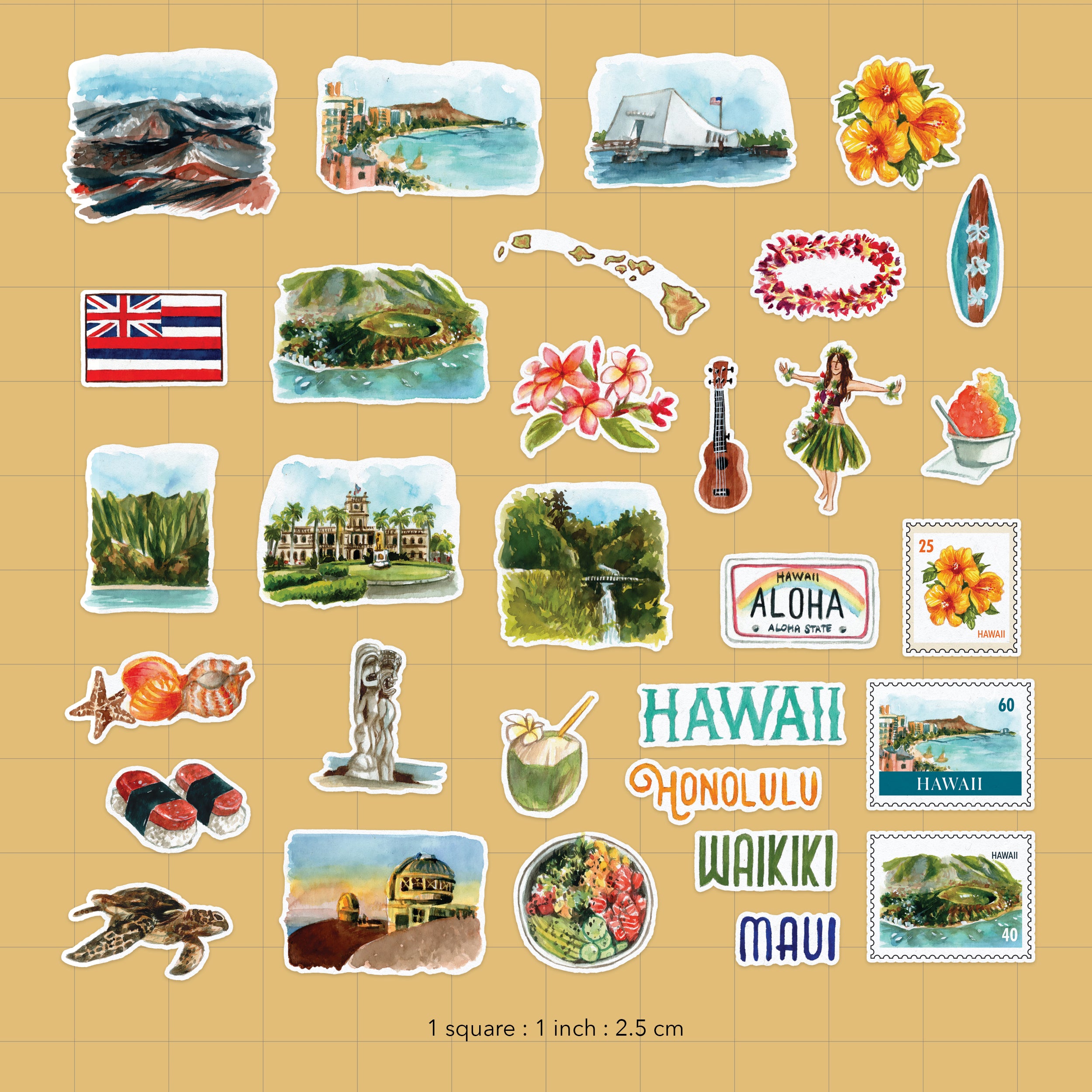 Exotic Hawaii State Travel Stickers (31pcs)