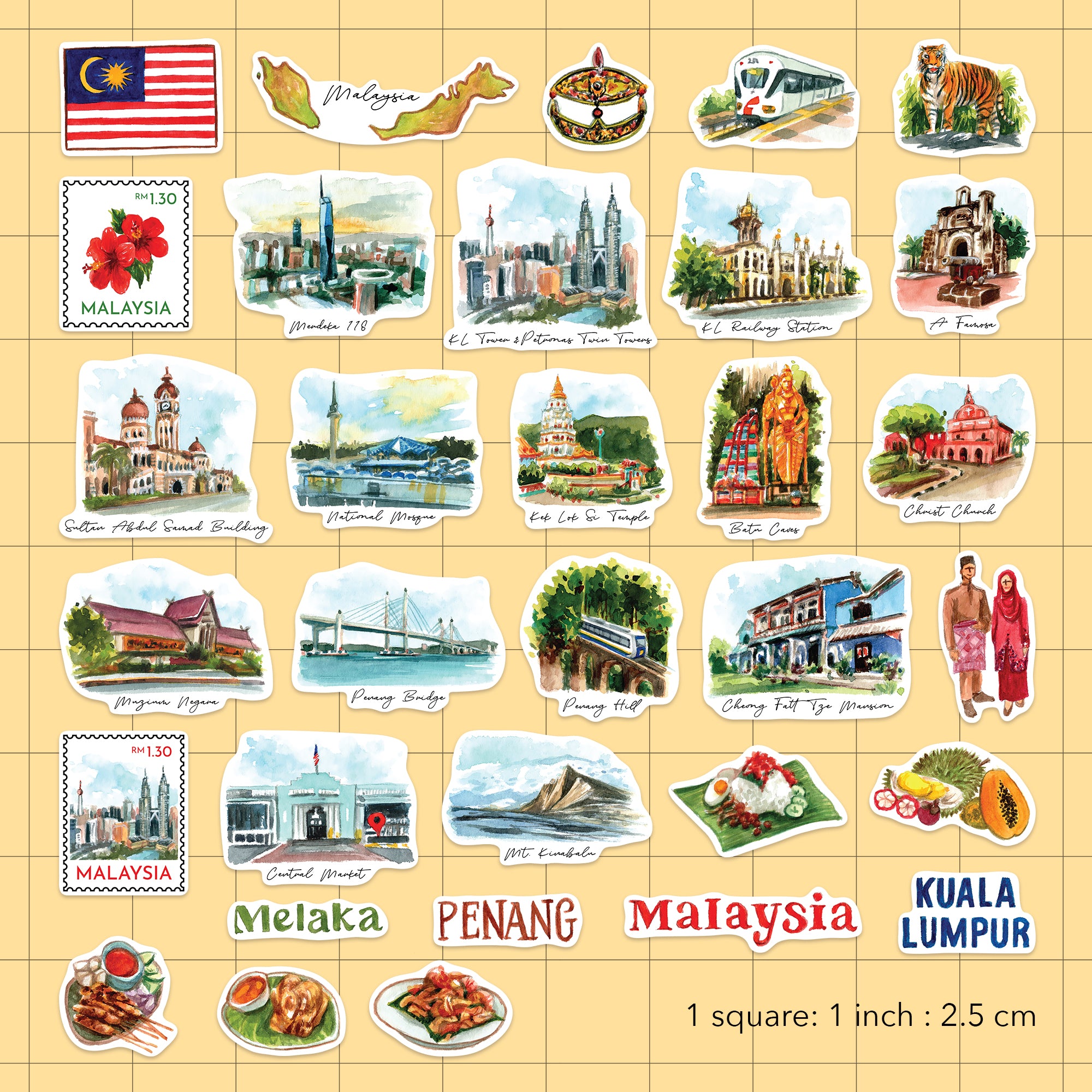 Cultural Malaysia Travel Stickers (32pcs)