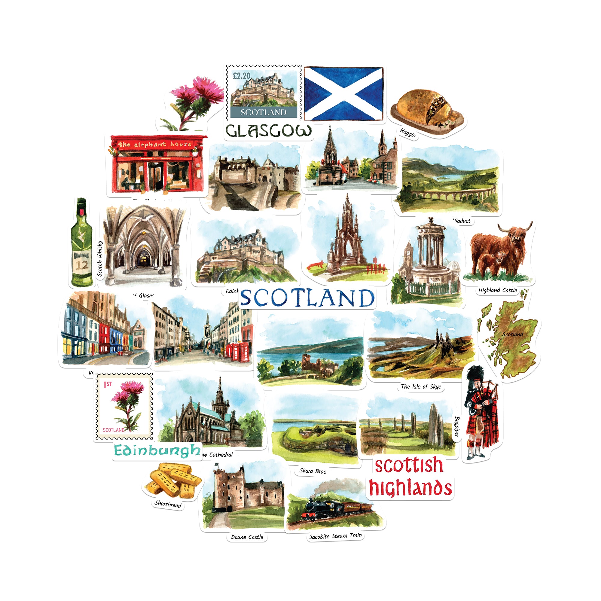 Spectacular Scotland Travel Stickers (31pcs)