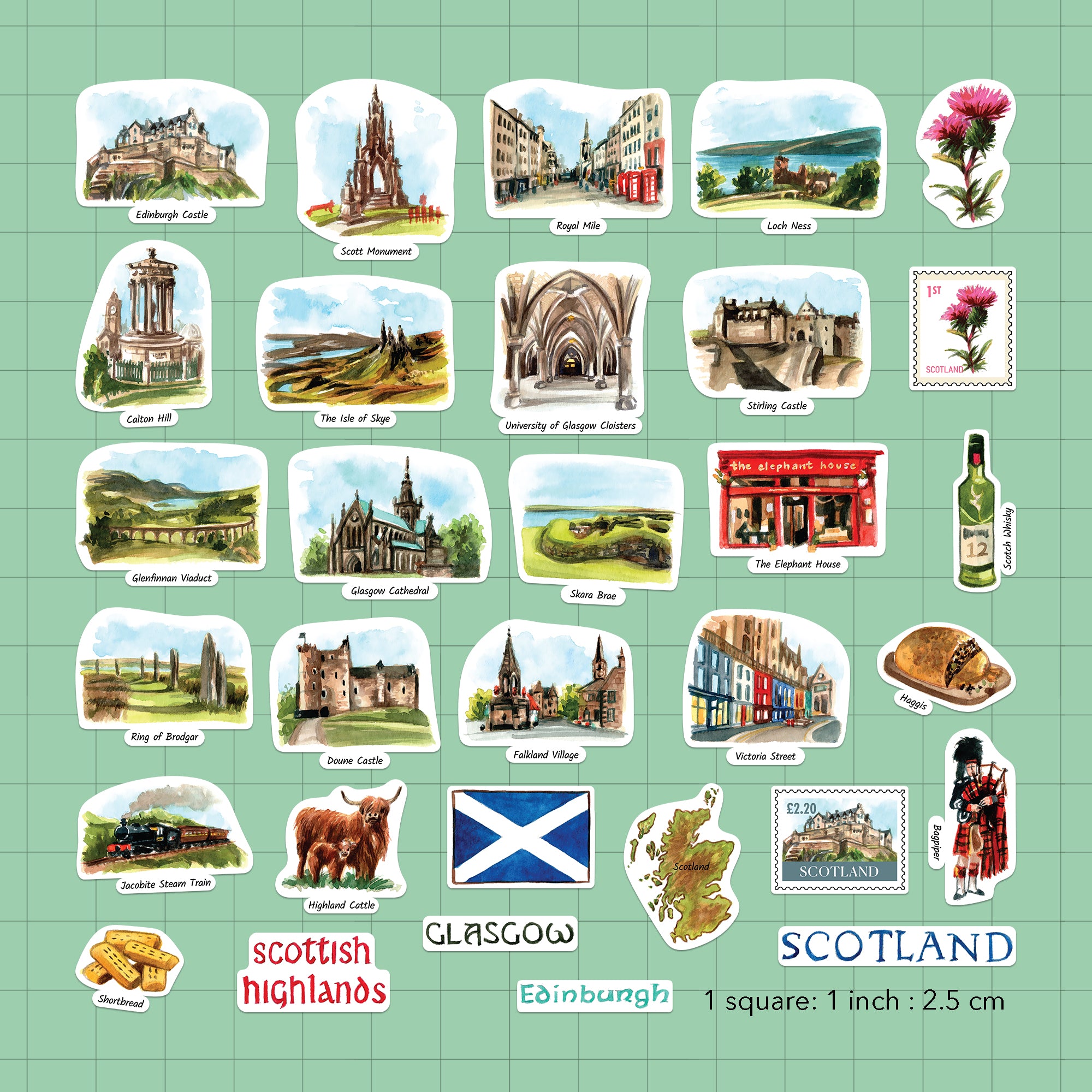 Spectacular Scotland Travel Stickers (31pcs)