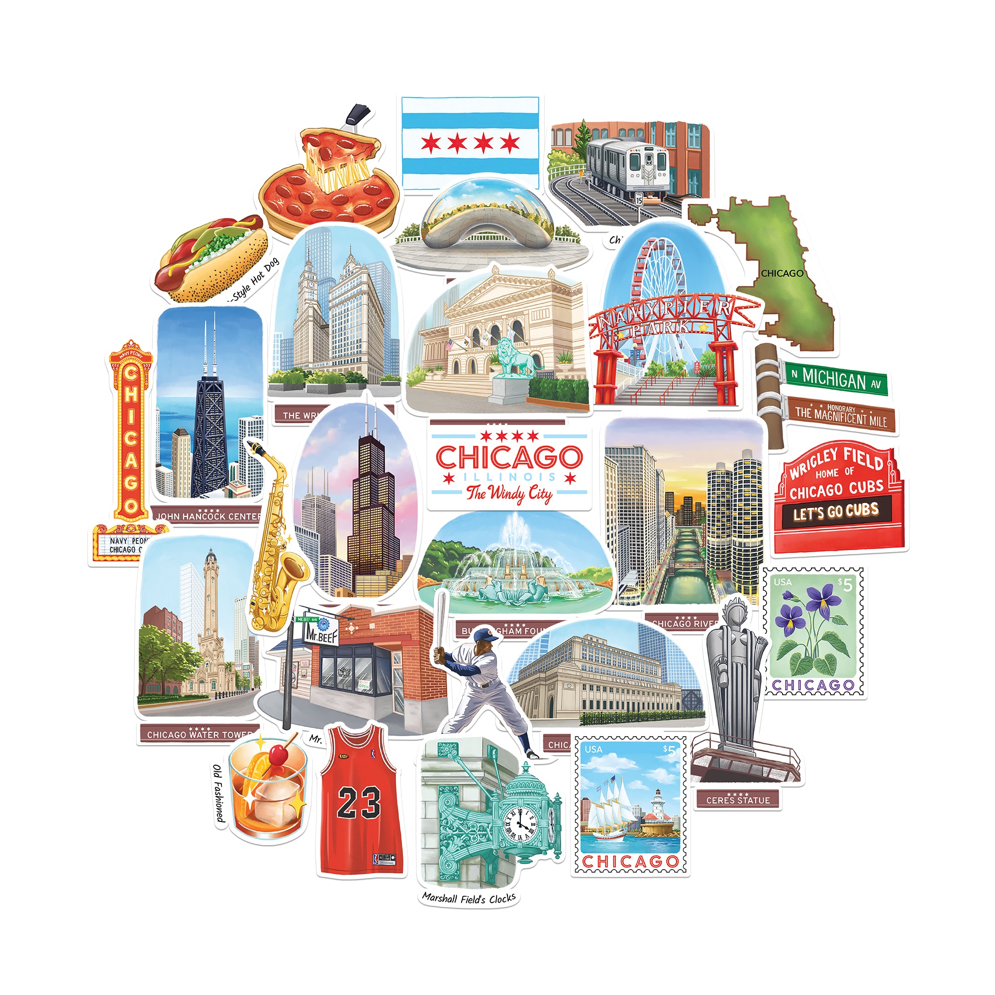 Windy Chicago Statement Stickers (28pcs)