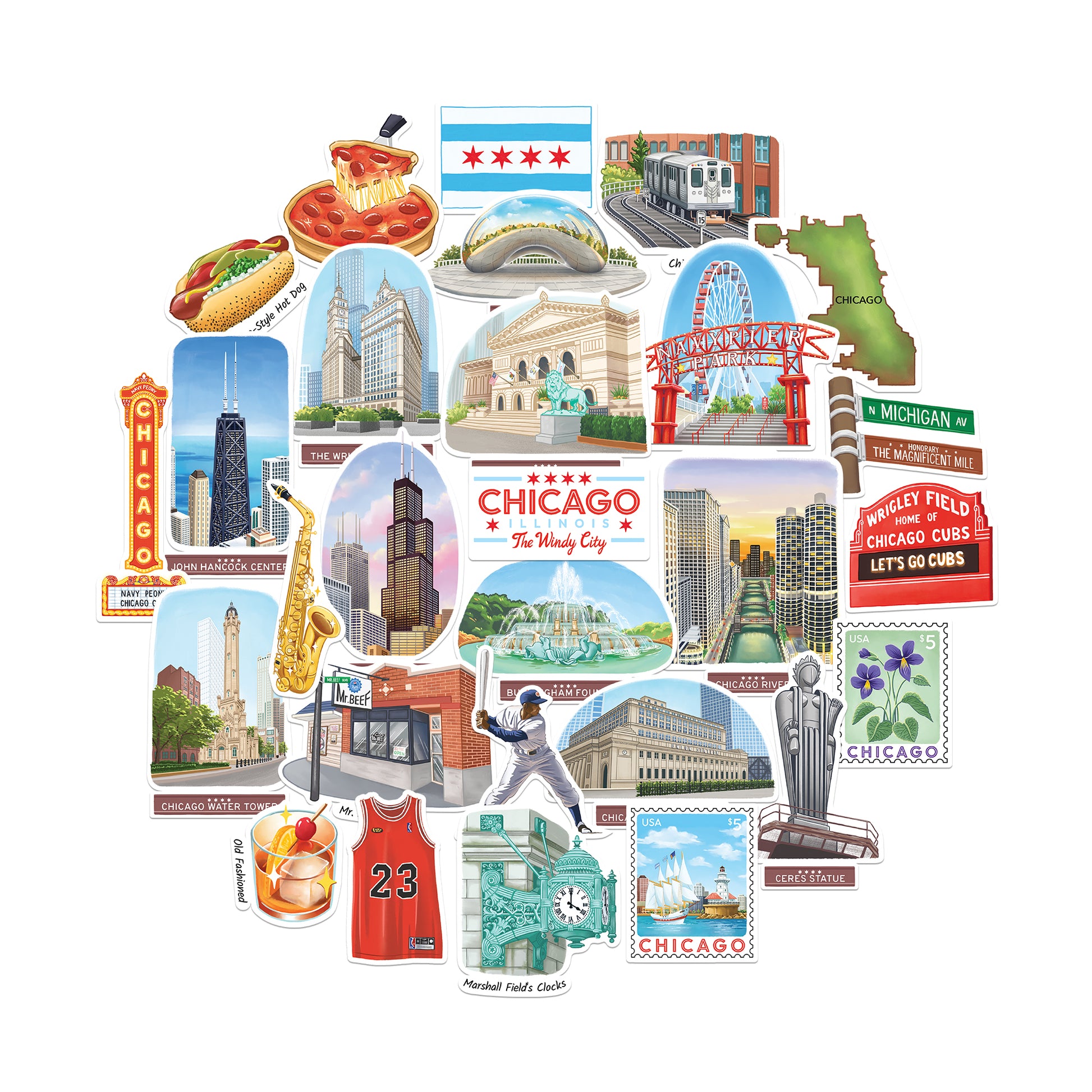 Windy Chicago Statement Stickers (28pcs)