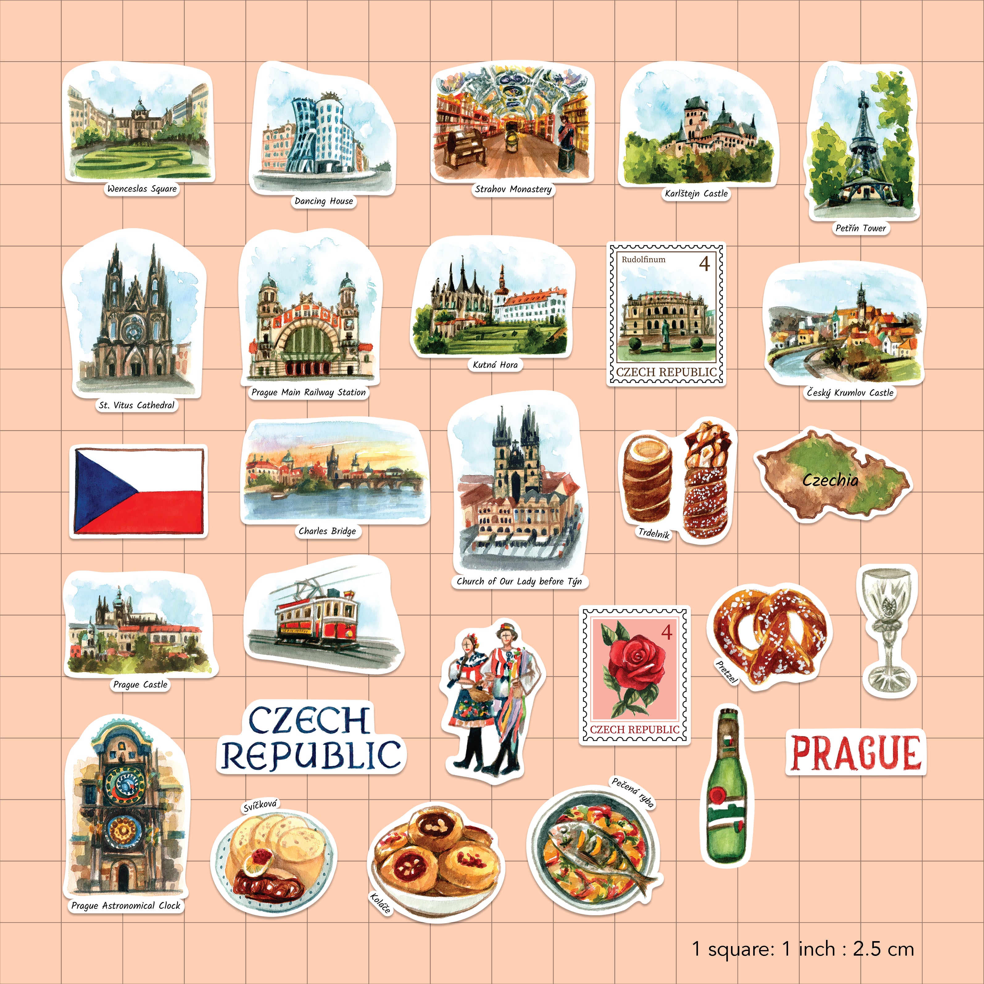 Charming Czech Republic Statement Stickers (28pcs)