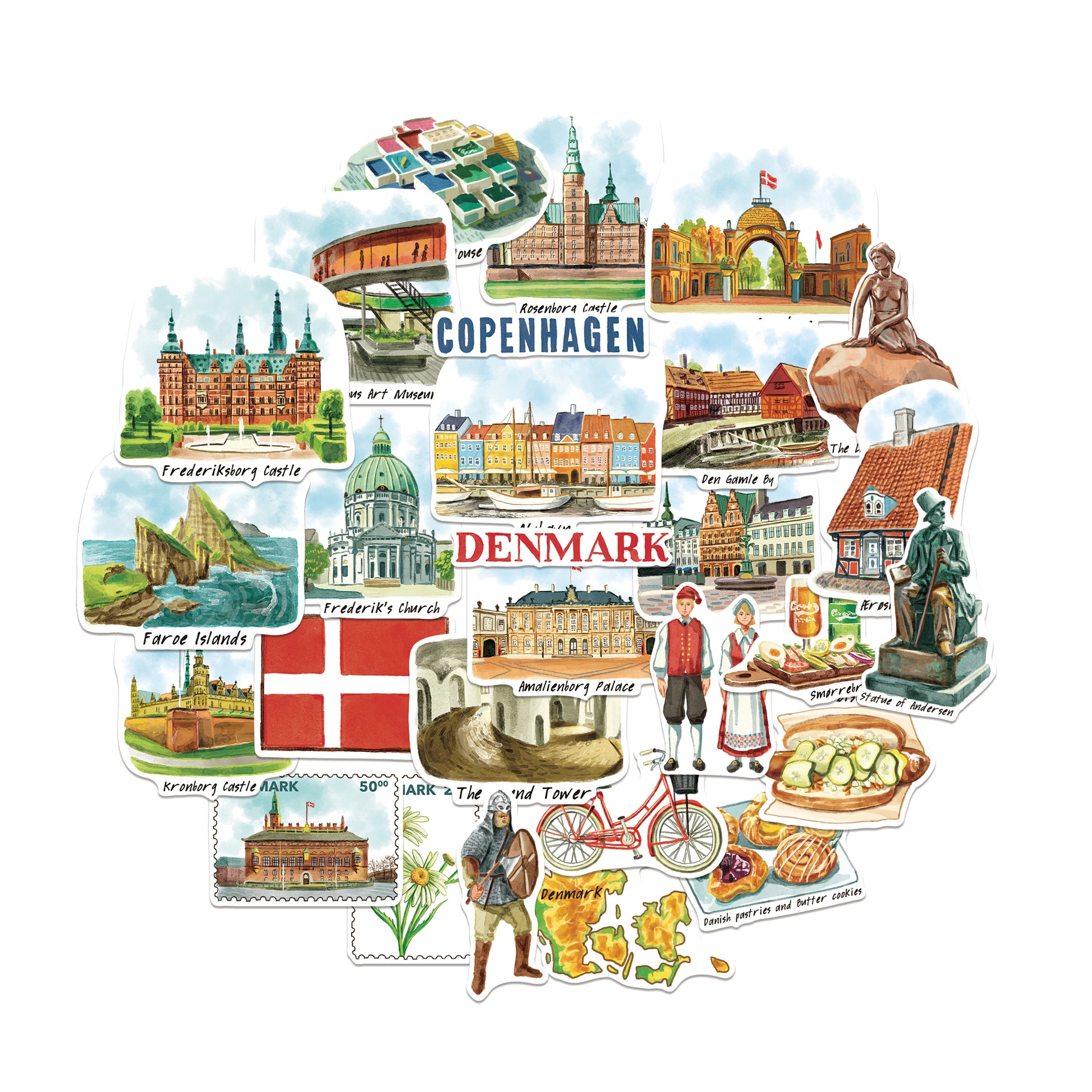 Delightful Denmark Travel Stickers (28pcs)