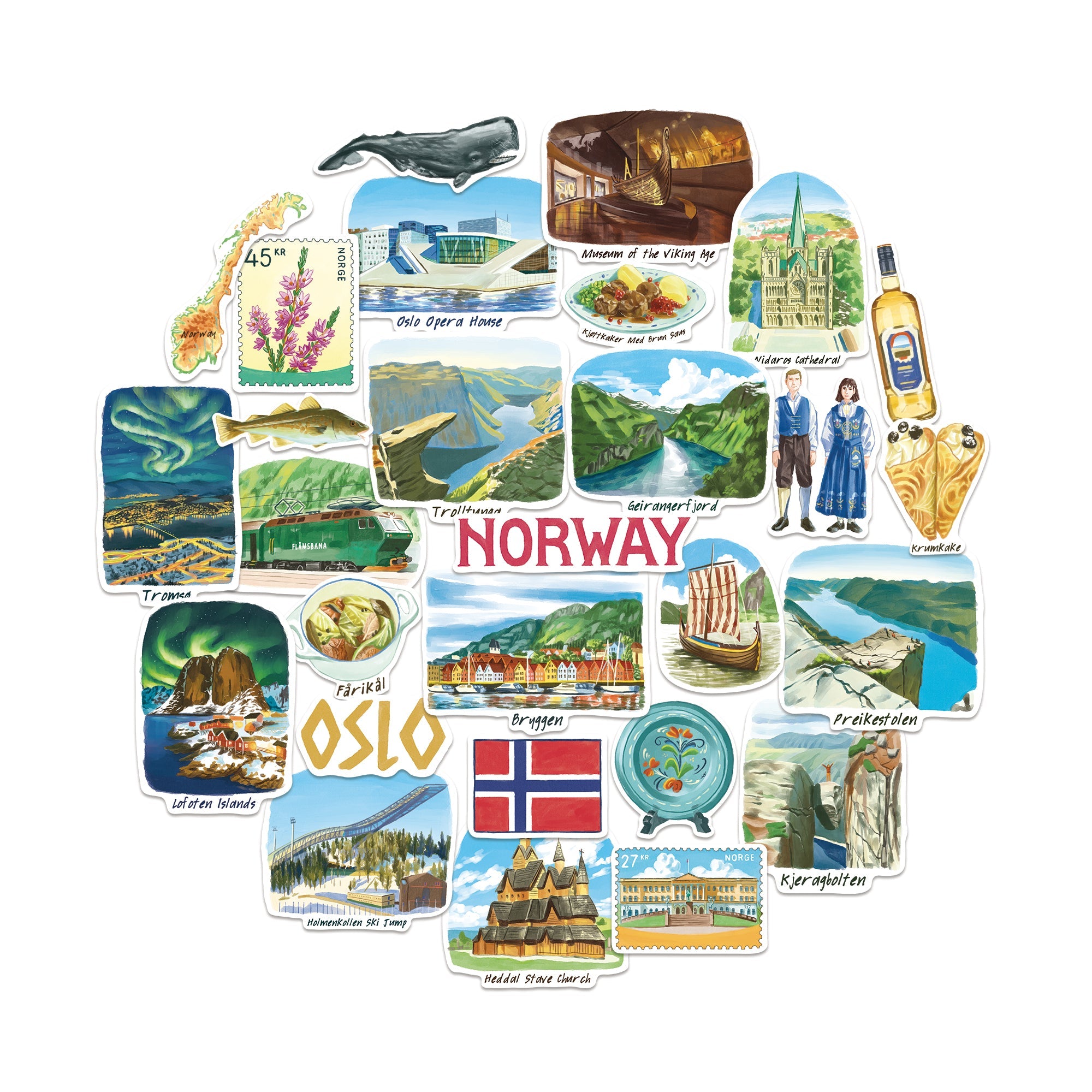 Nordic Norway Travel Stickers (28pcs)