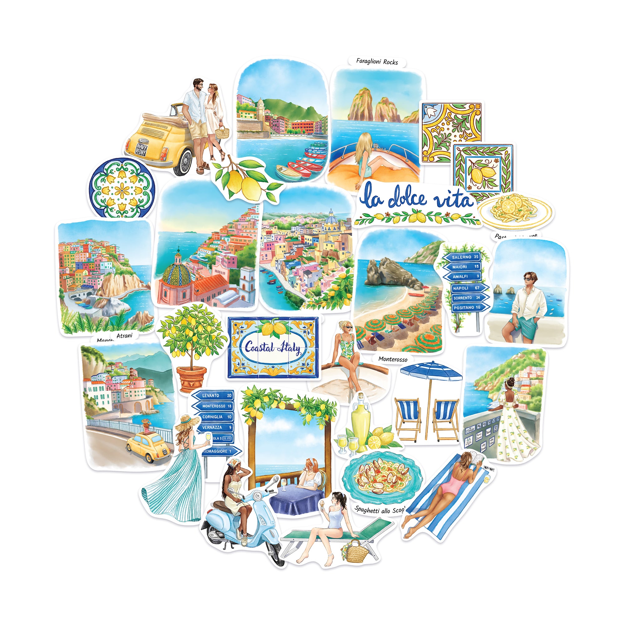 Coastal Italy Travel Statement Stickers (29pcs)