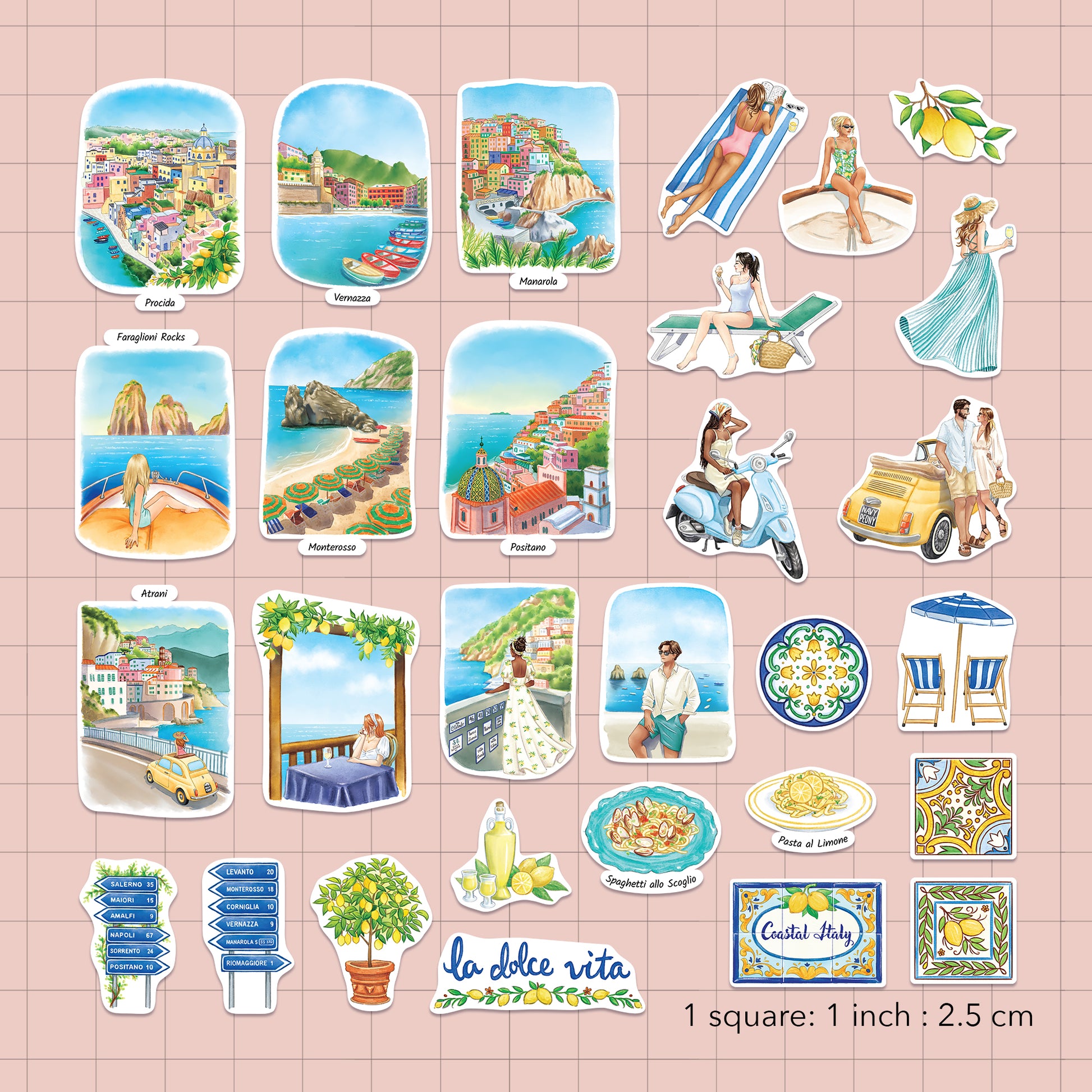 Coastal Italy Travel Statement Stickers (29pcs)