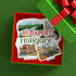 BUDAPEST, Hungary, Danube River, Central Market Hall and Buda Castle stickers in an open green gift box