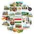 Watercolor Hungary stickers fanned out: Buda Castle, Parliament, Chain Bridge, goulash and a red BUDAPEST label
