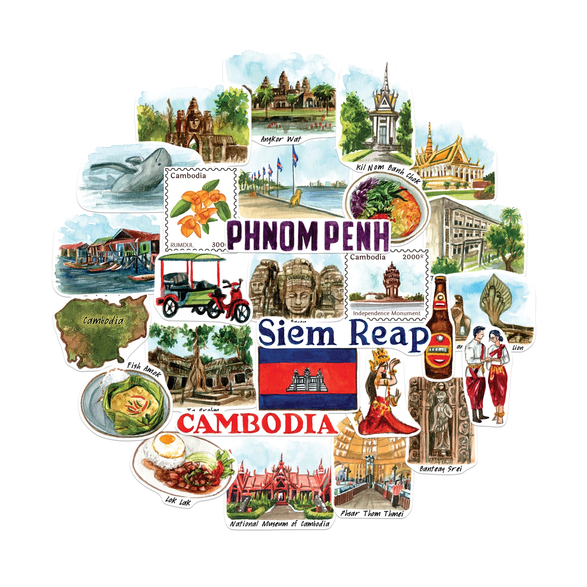 Captivating Cambodia Travel Stickers (28pcs)