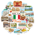 Duomo di Milano, Teatro alla Scala, Rialto Bridge and gondolier stickers clustered around an Italian flag