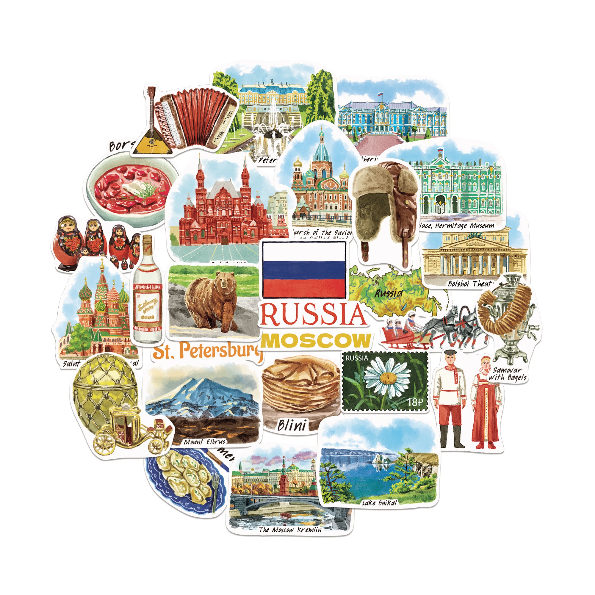 Fascinating Russia Travel Stickers (28pcs)