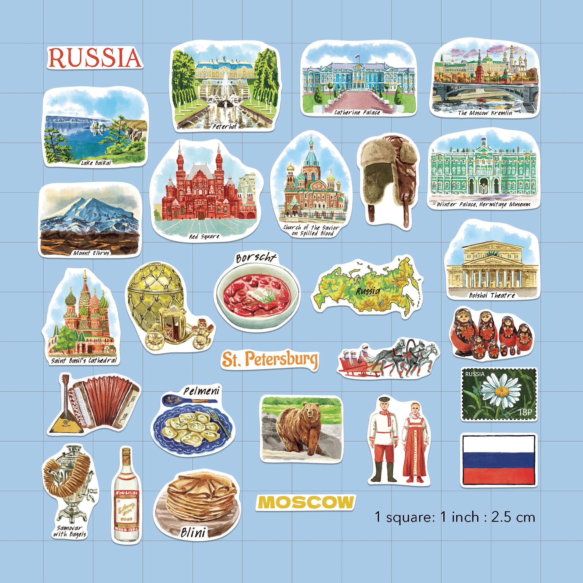 Fascinating Russia Travel Stickers (28pcs)