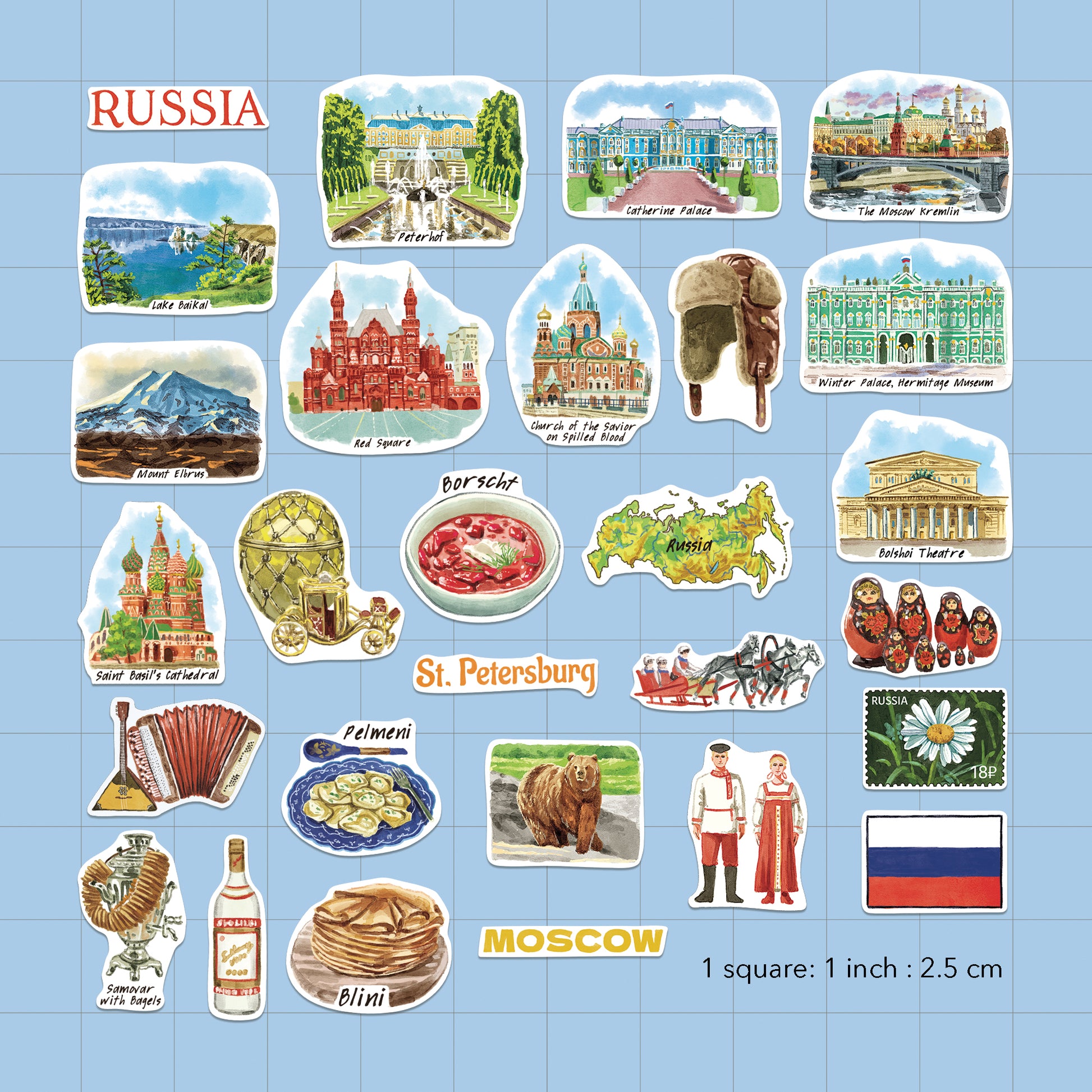Fascinating Russia Travel Stickers (28pcs)
