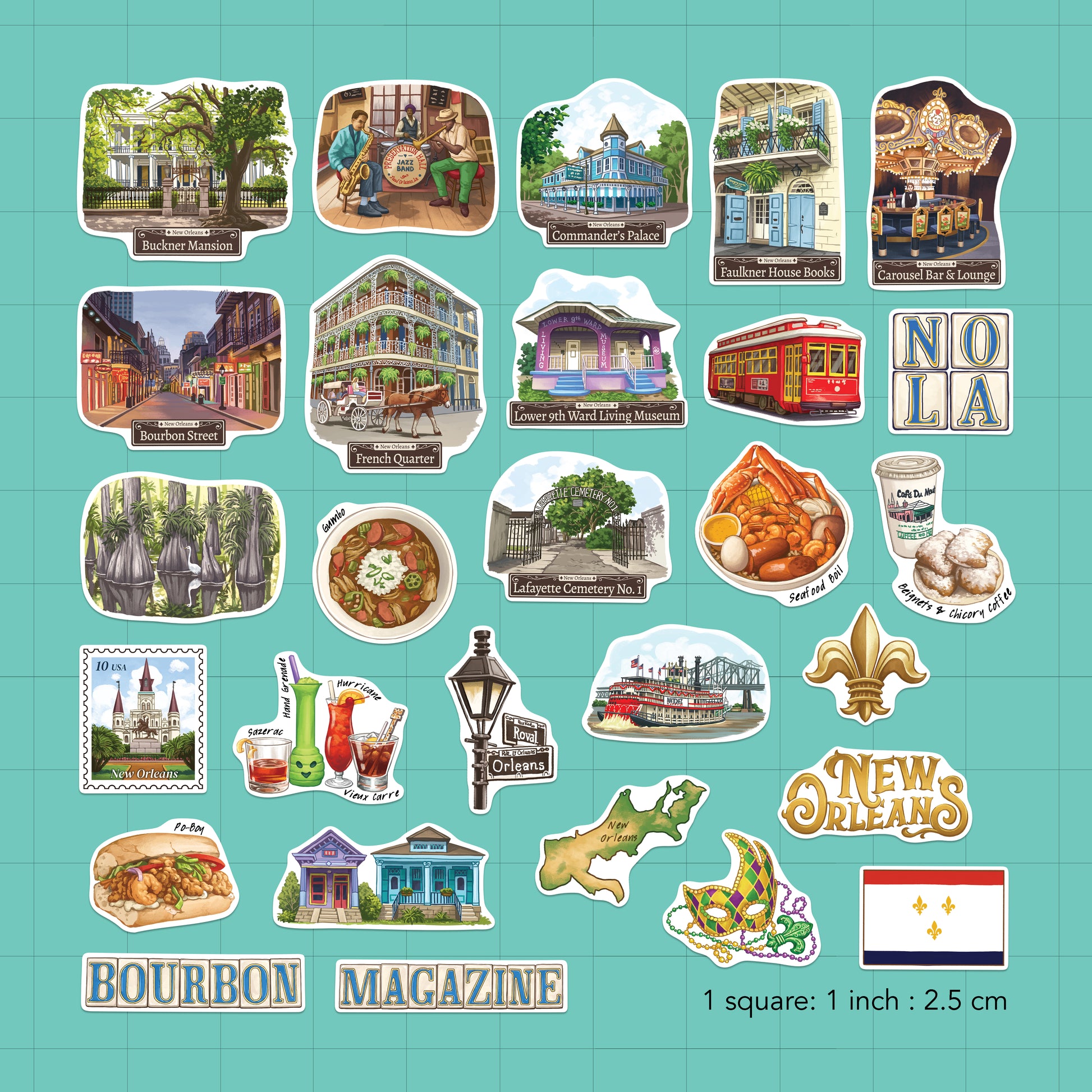 Jazzy New Orleans Travel Stickers (28pcs)