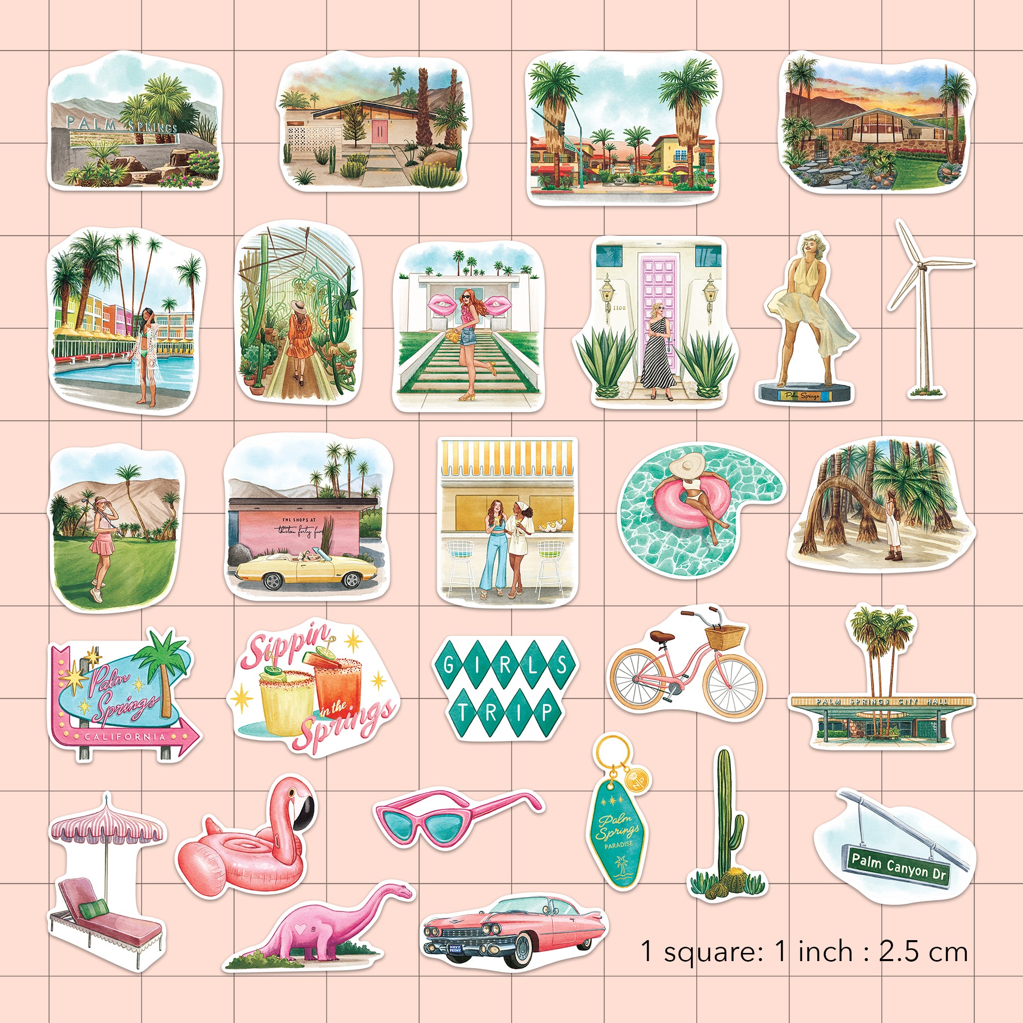 Rustic Palm Springs Travel Stickers (28pcs)