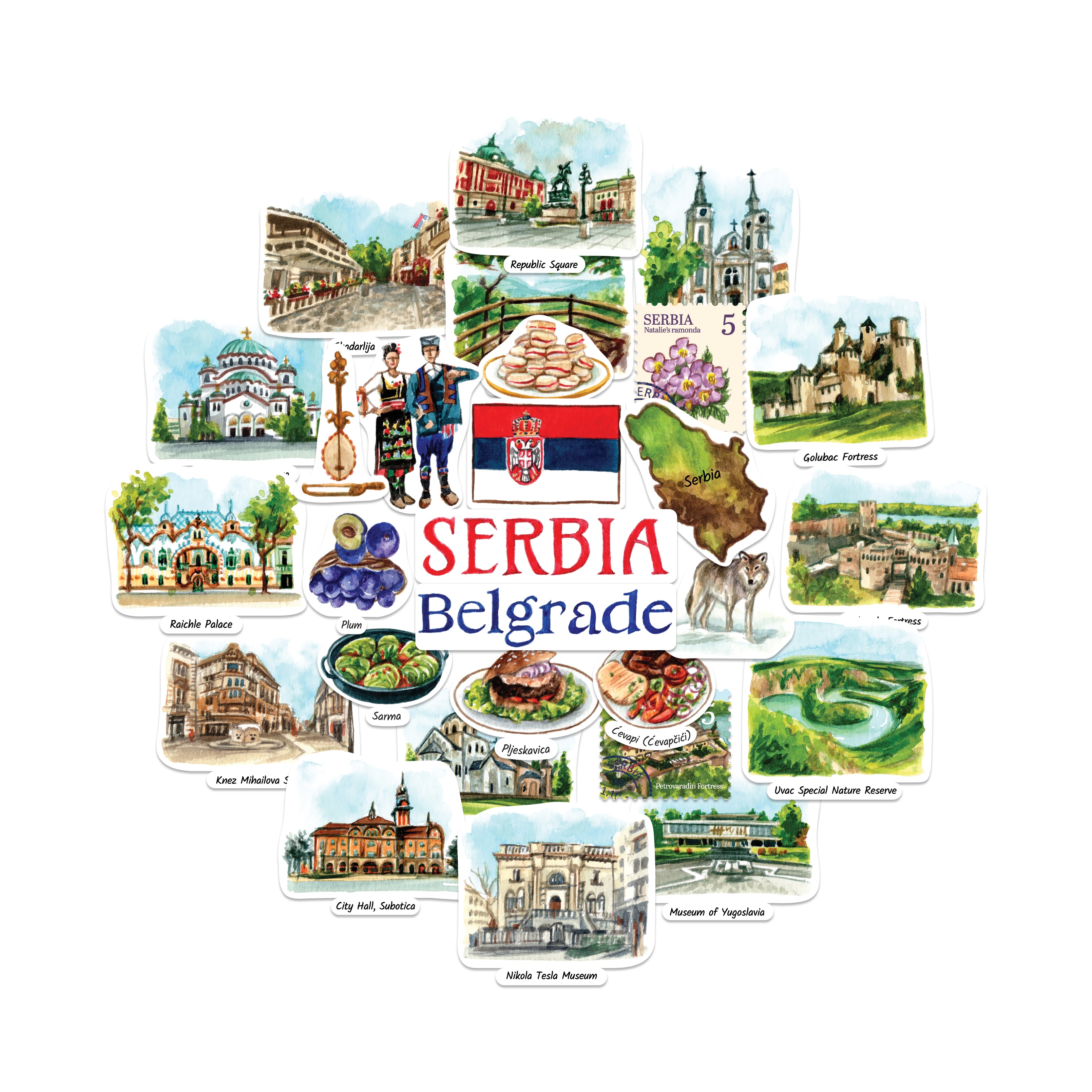 Soulful Serbia Travel Stickers (28pcs)