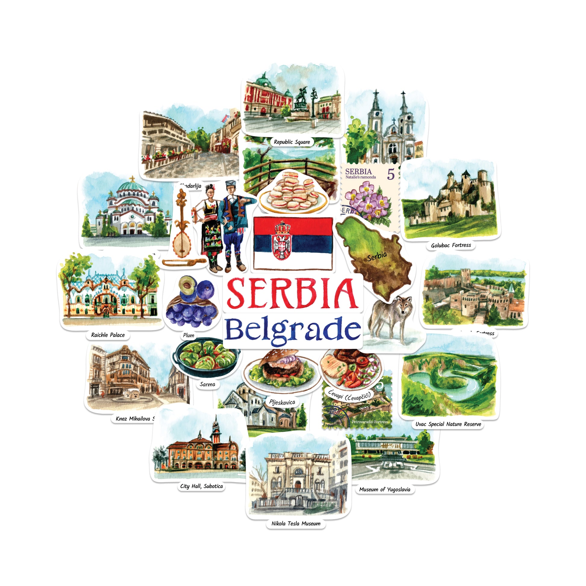 Soulful Serbia Travel Stickers (28pcs)