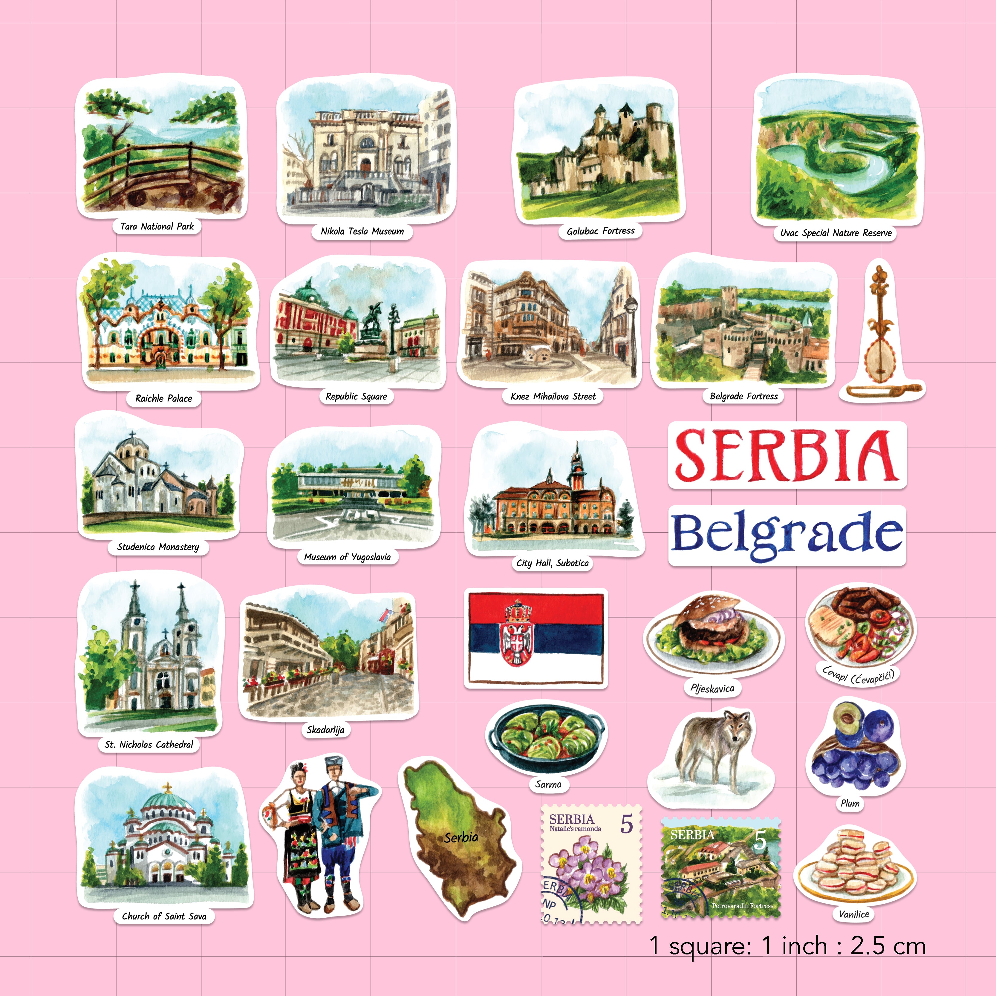 Soulful Serbia Travel Stickers (28pcs)