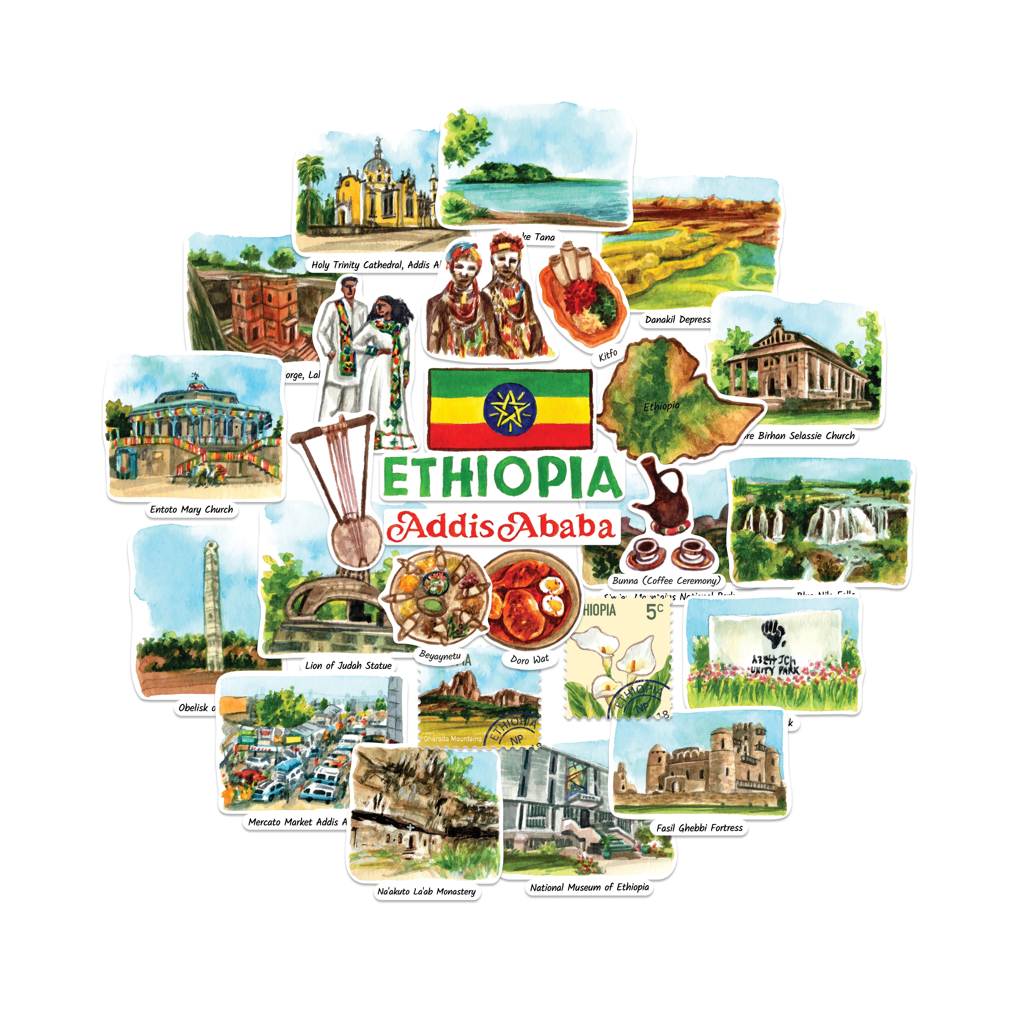 Enchanting Ethiopia Travel Stickers (28pcs)
