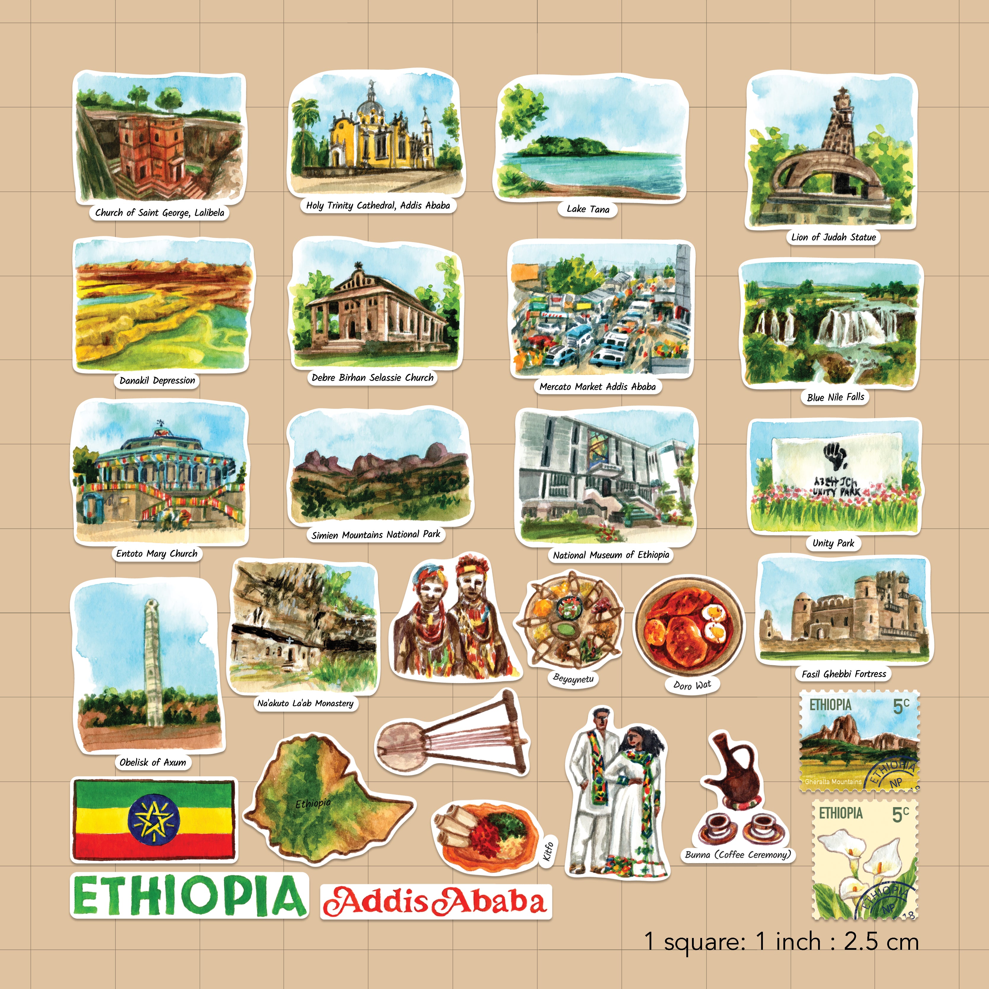 Enchanting Ethiopia Travel Stickers (28pcs)