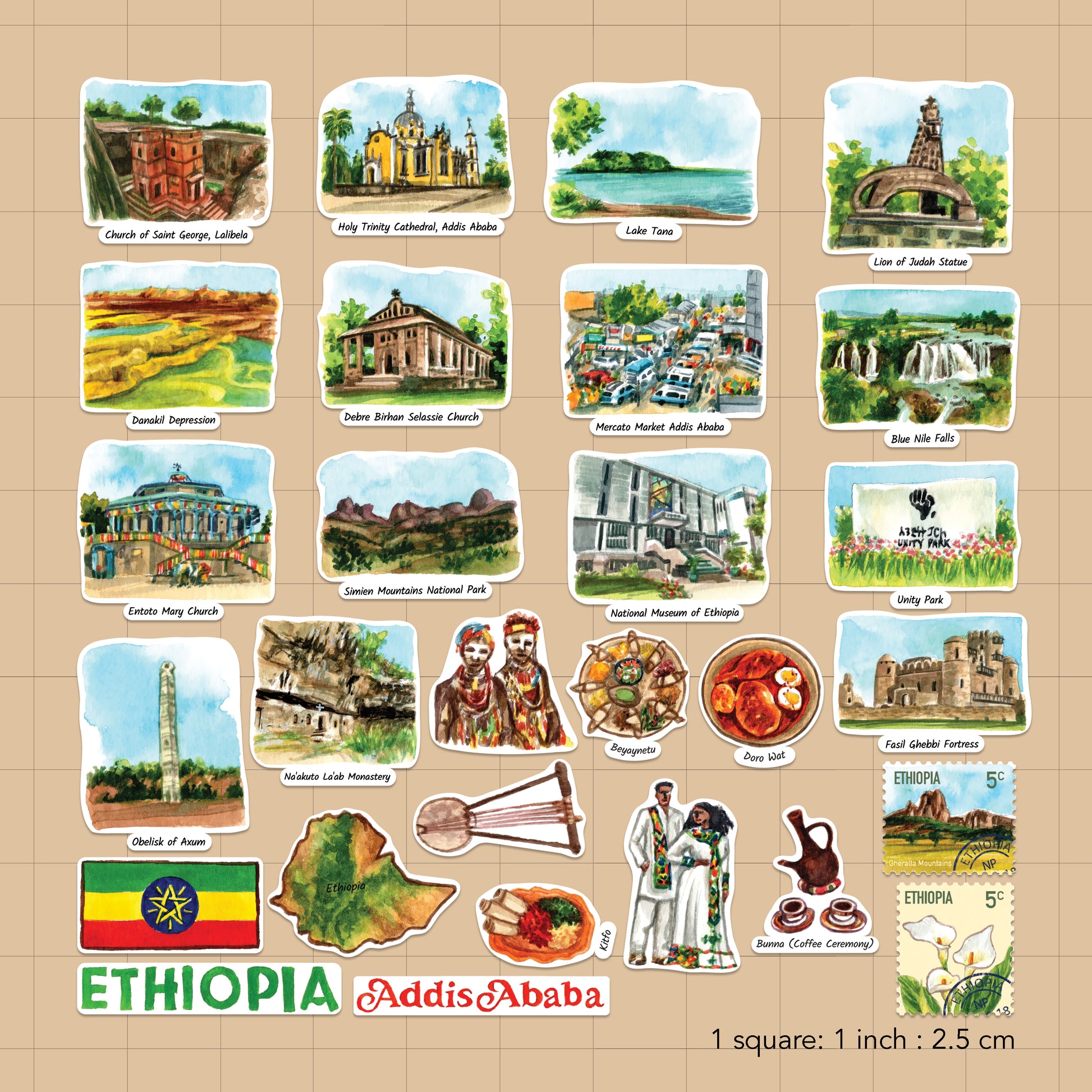 Enchanting Ethiopia Travel Stickers (28pcs)