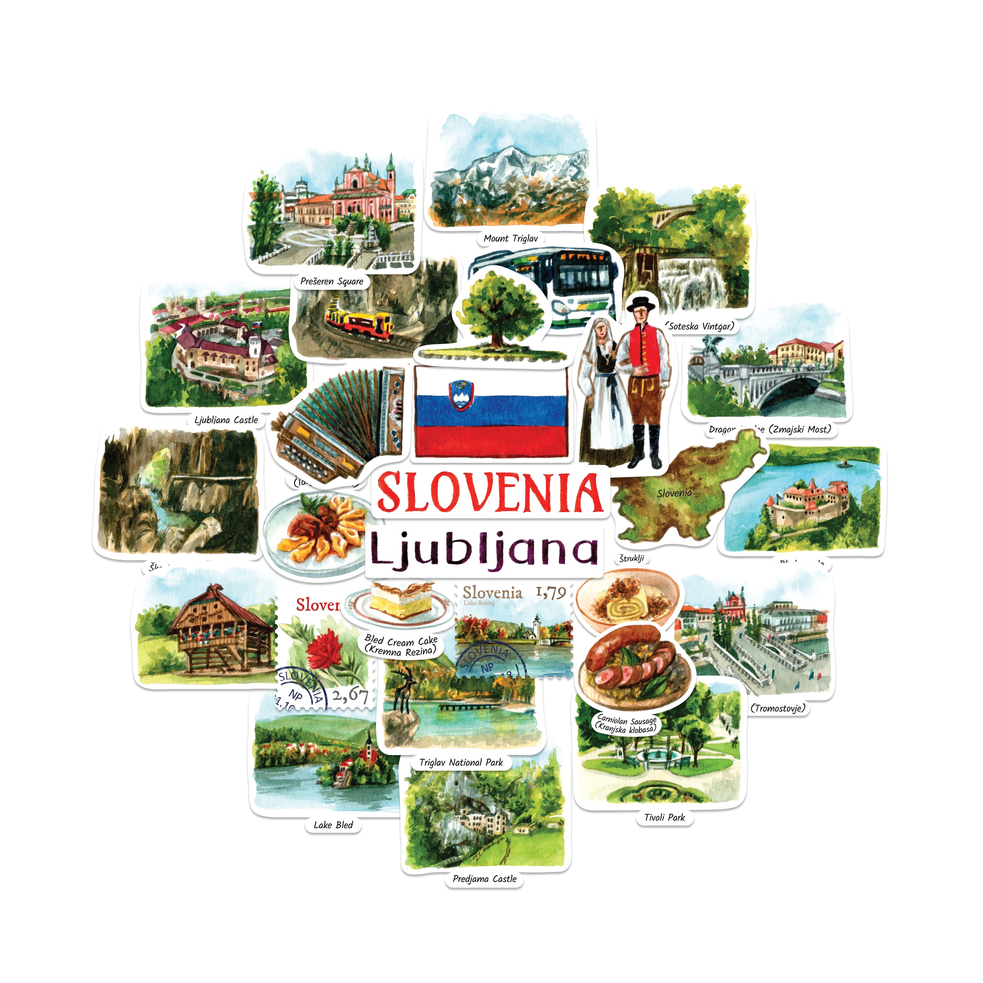 Scenic Slovenia Travel Stickers (28pcs)