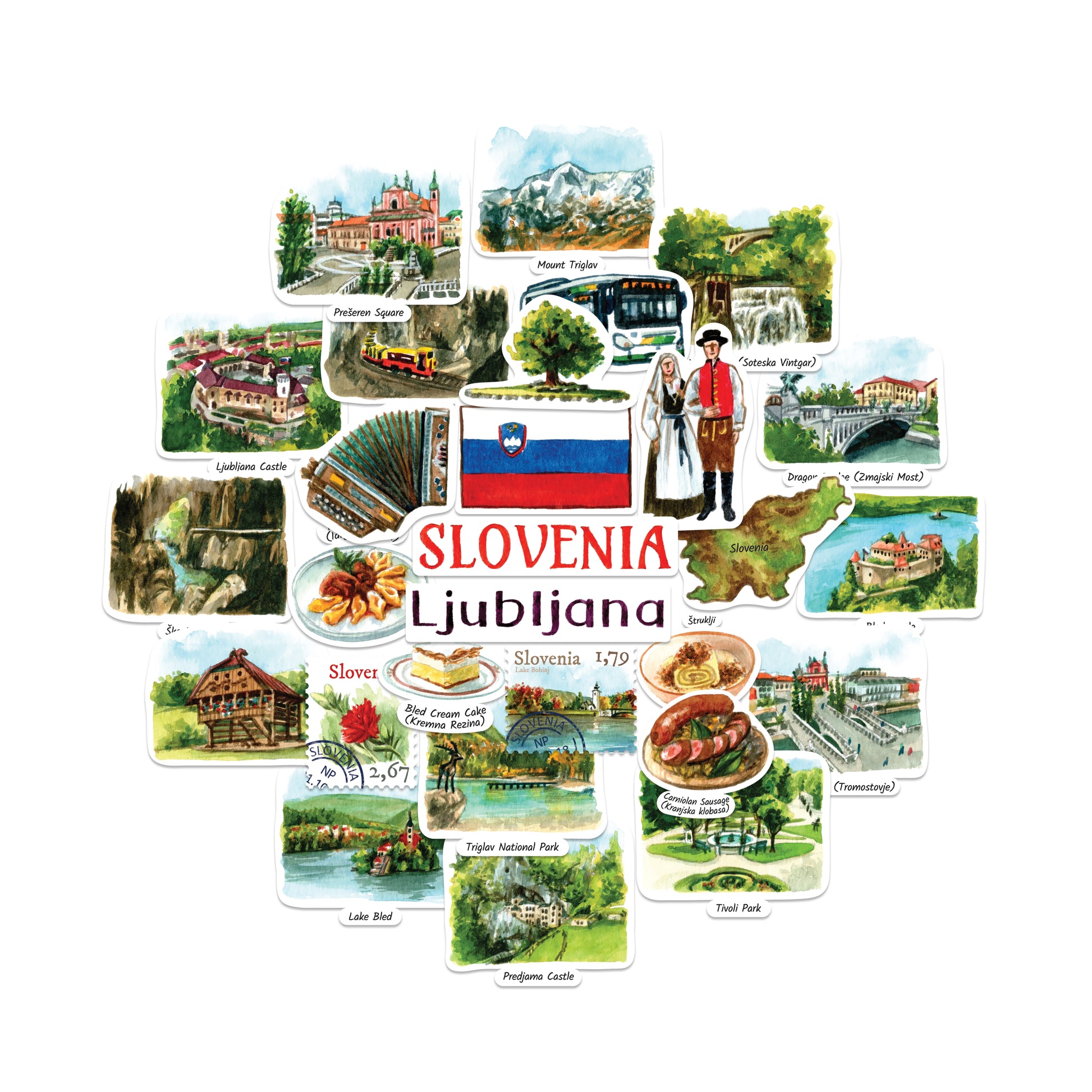 Scenic Slovenia Travel Stickers (28pcs)