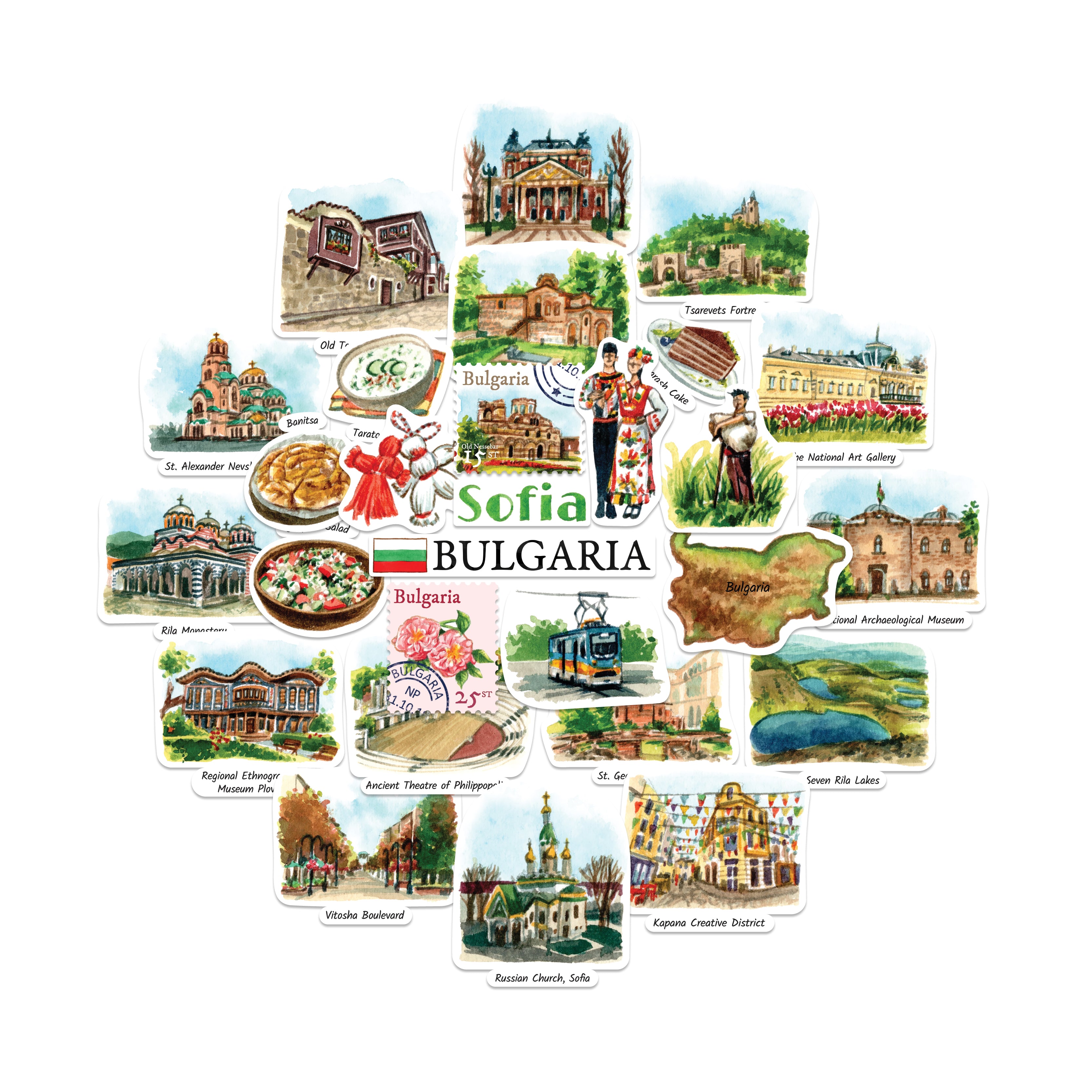 Beguiling Bulgaria Travel Stickers (28pcs)