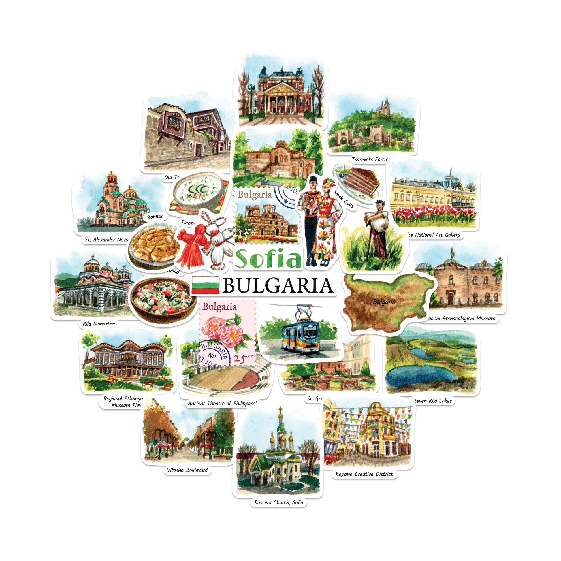 Beguiling Bulgaria Travel Stickers (28pcs)