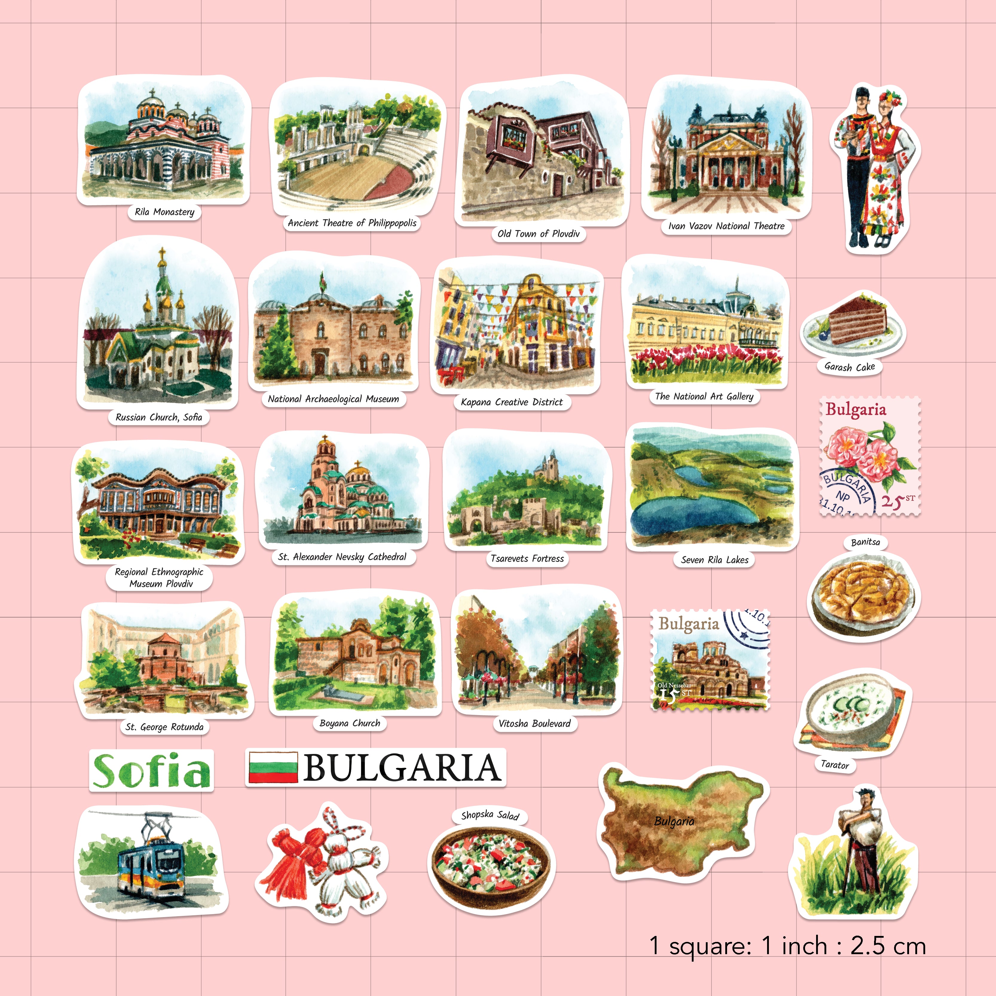 Beguiling Bulgaria Travel Stickers (28pcs)