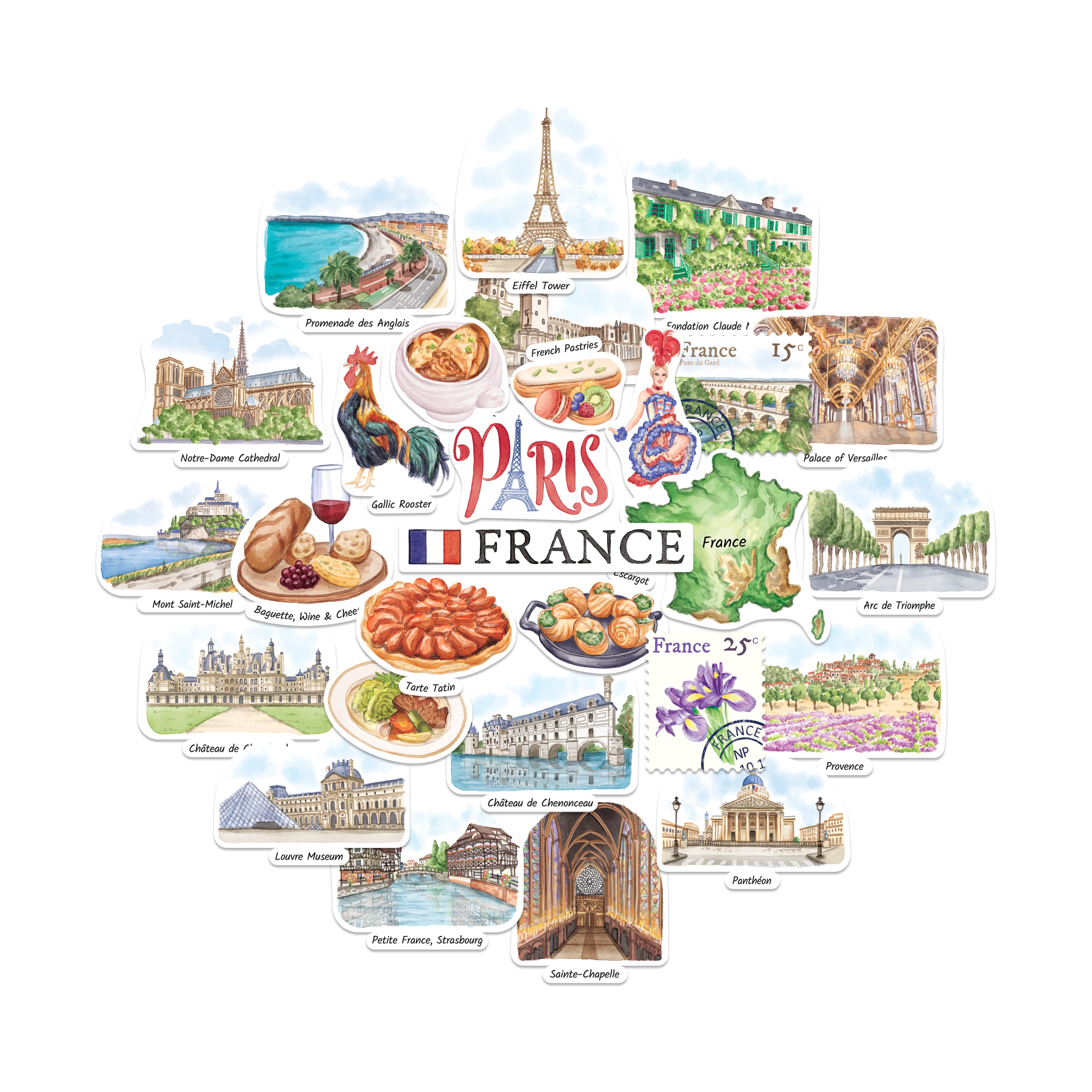 Fabled France Travel Stickers (28pcs)