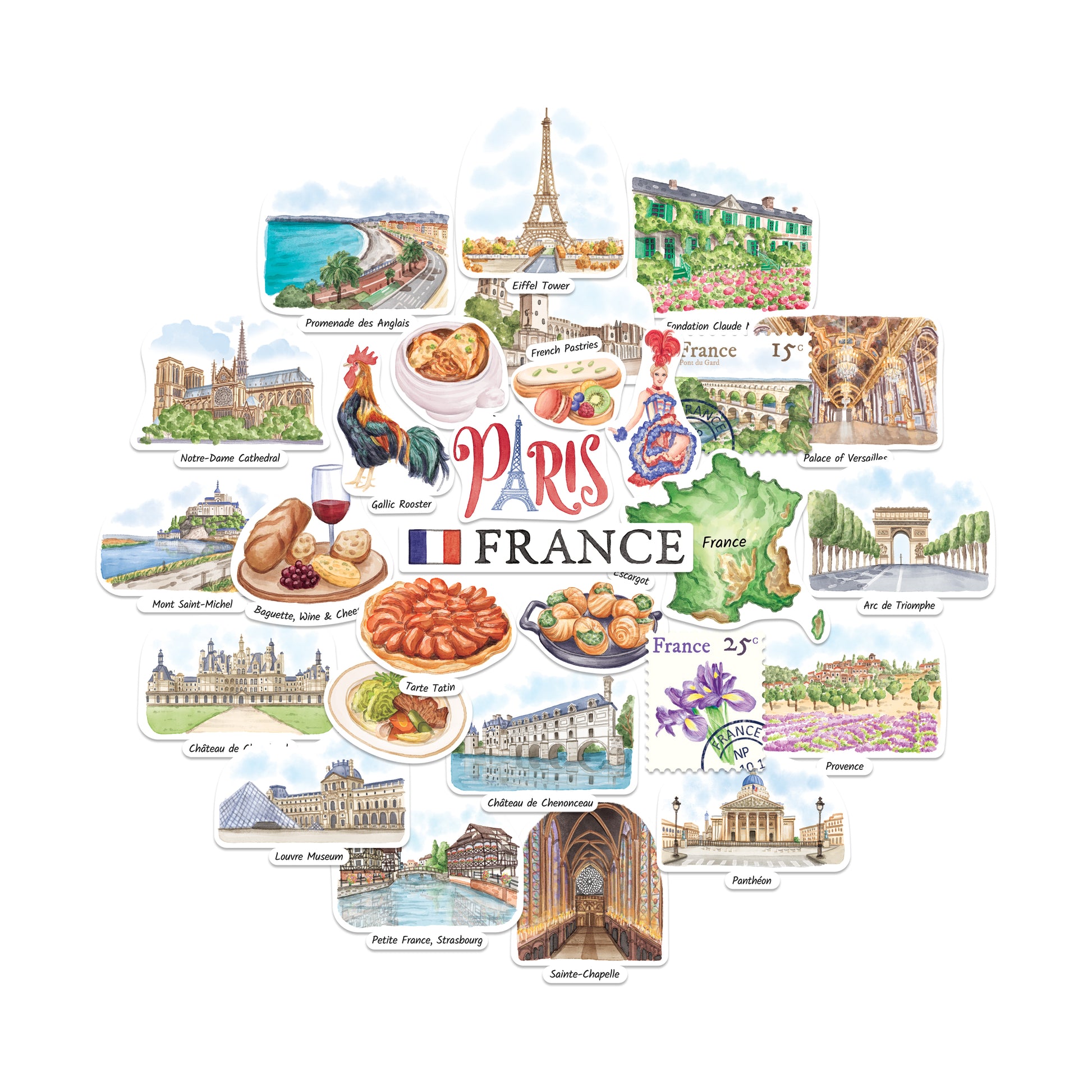 Fabled France Travel Stickers (28pcs)