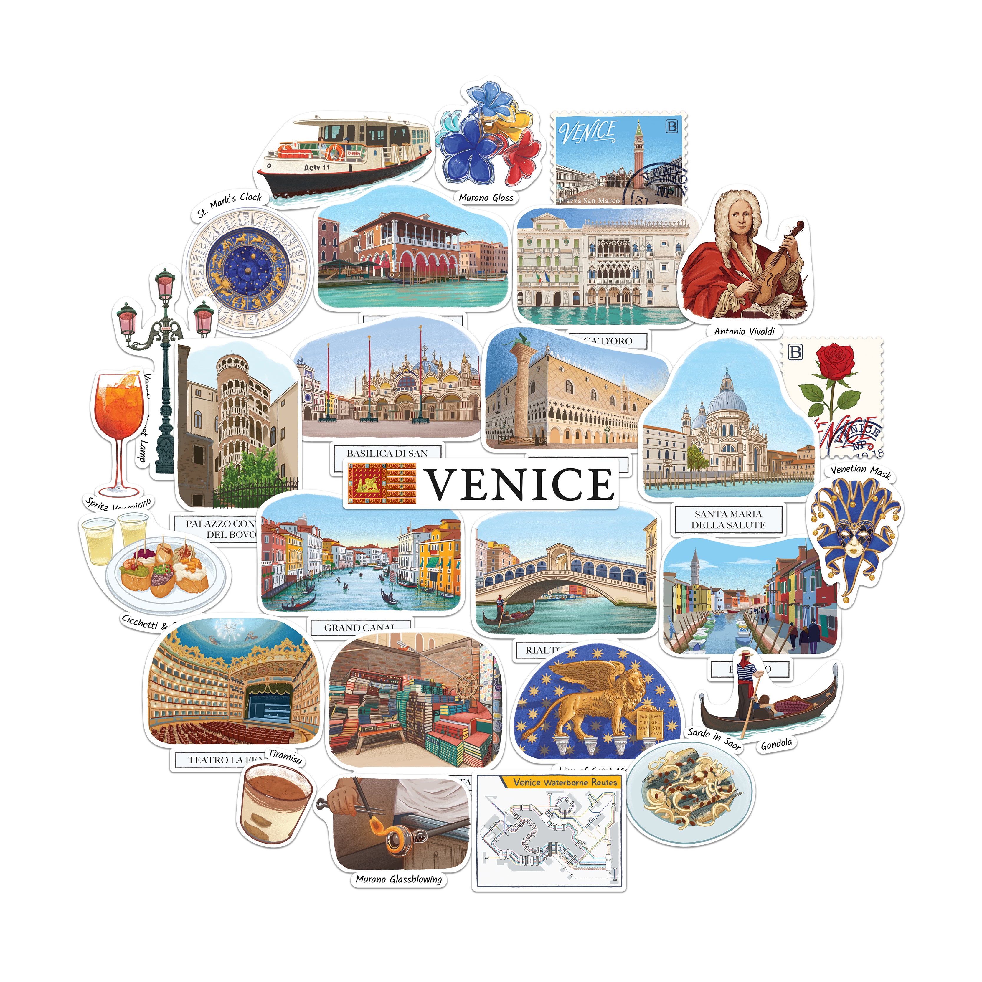 Velvety Venice Travel Stickers (28pcs)