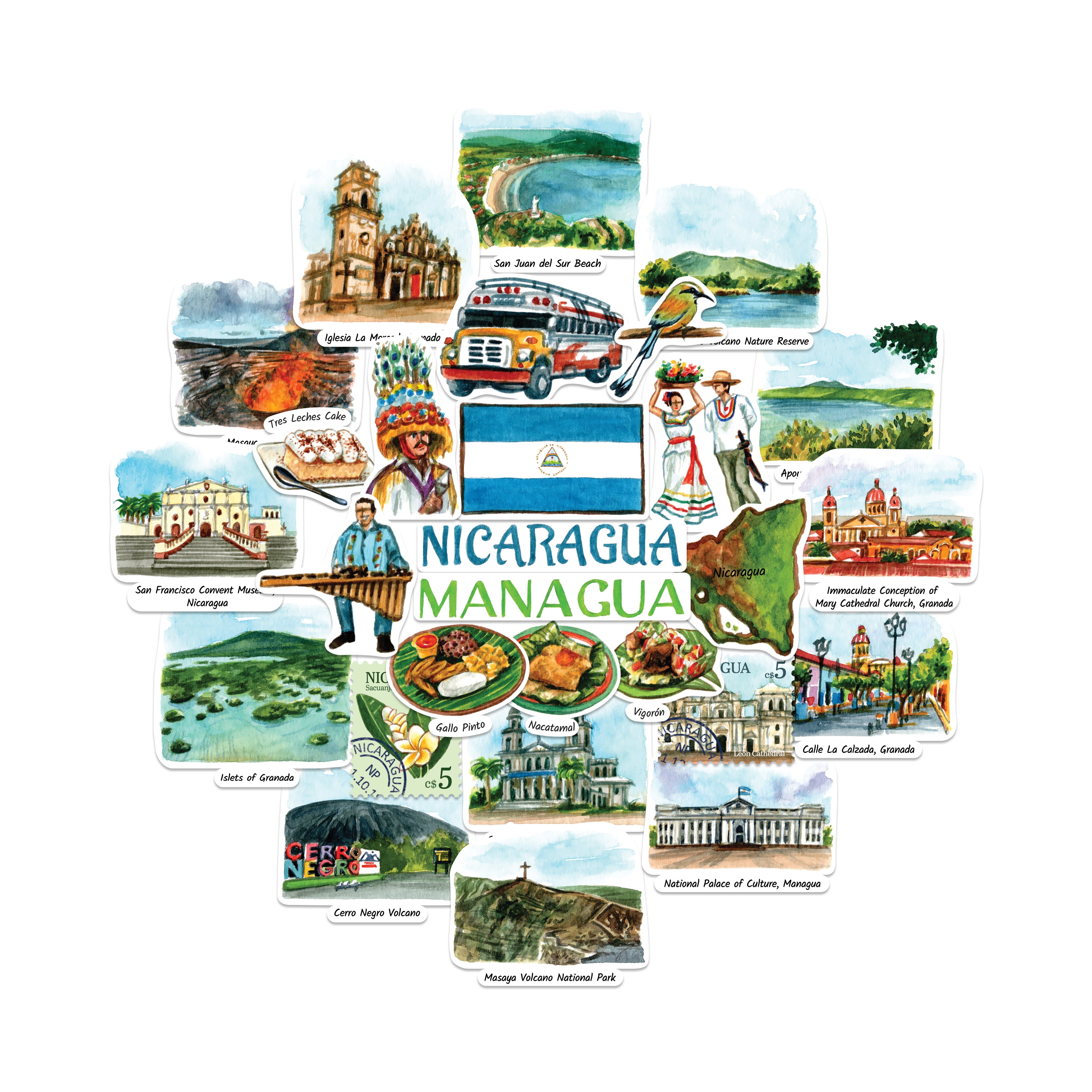 Natural Nicaragua Travel Stickers (28pcs)