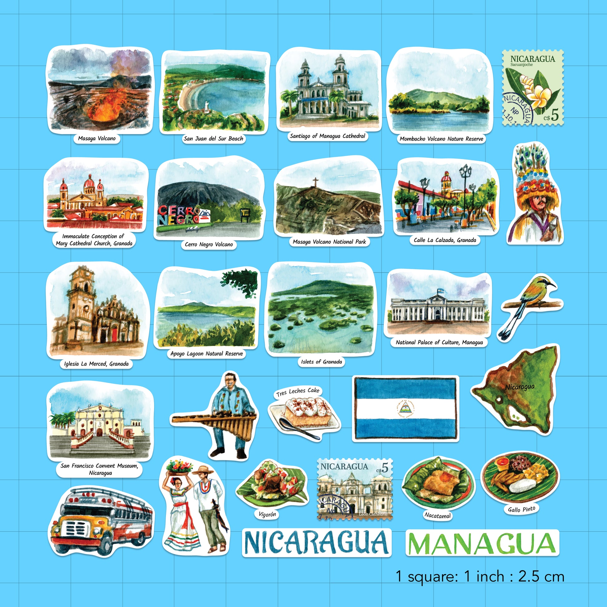 Natural Nicaragua Travel Stickers (28pcs)