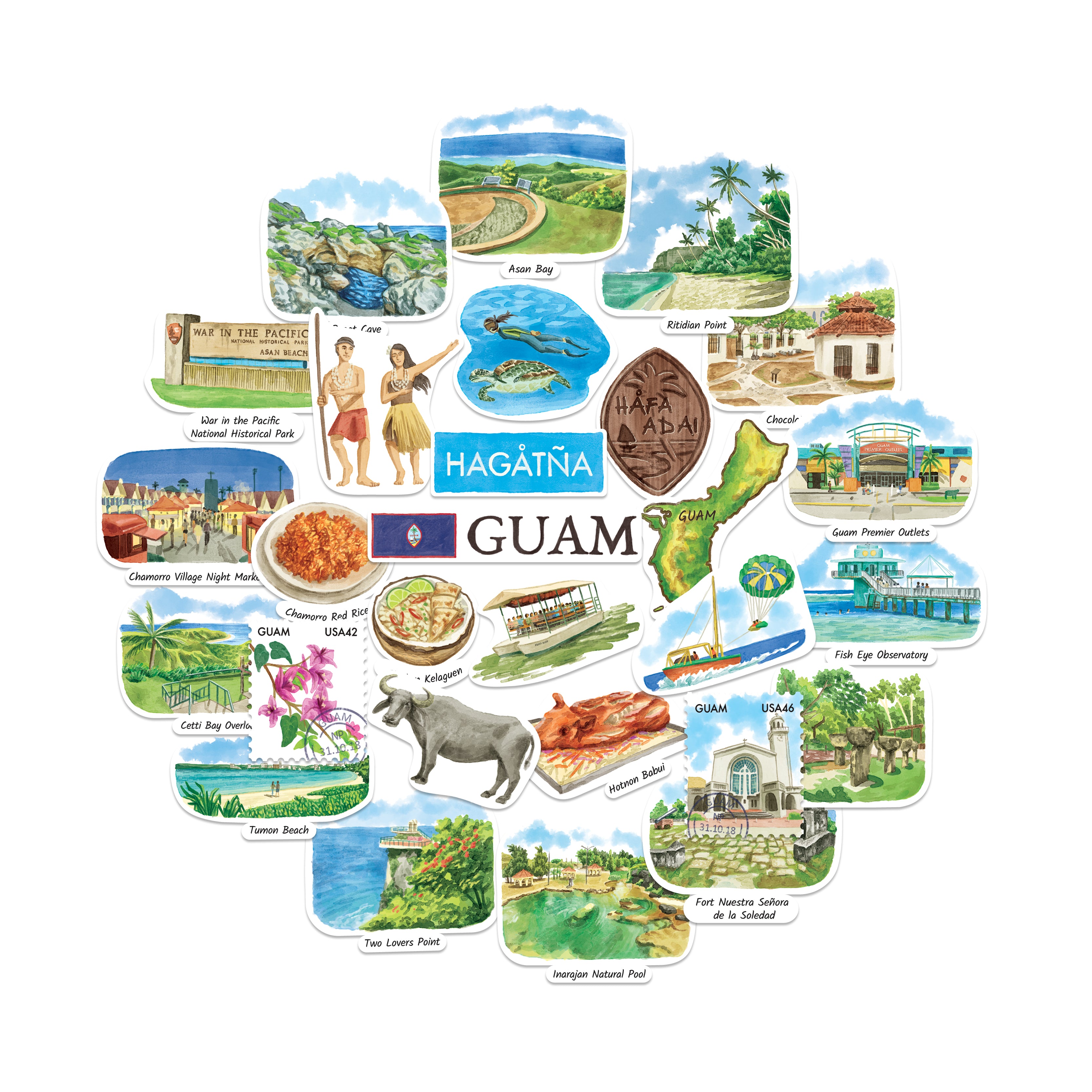 Gentle Guam Travel Stickers (28pcs)