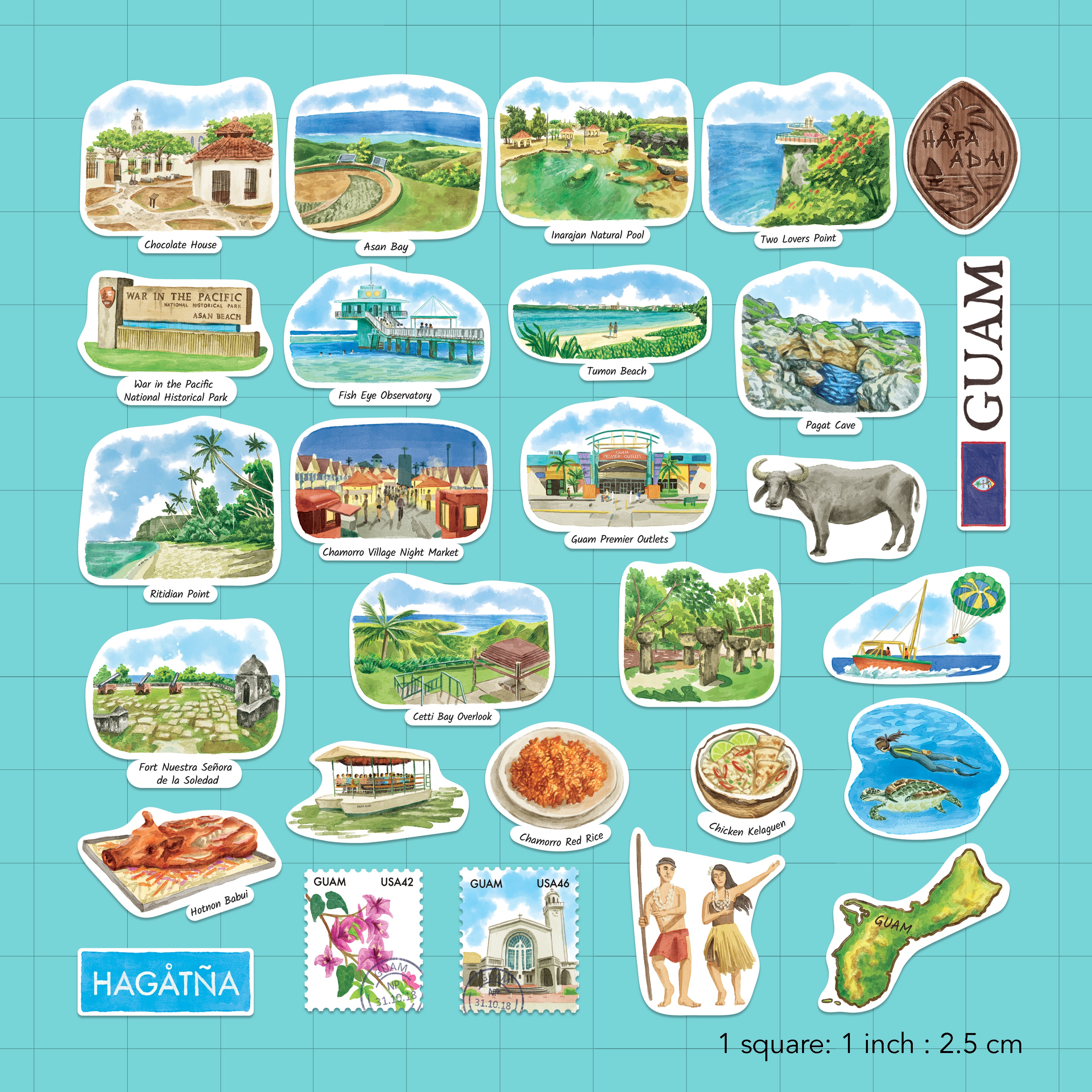 Gentle Guam Travel Stickers (28pcs)