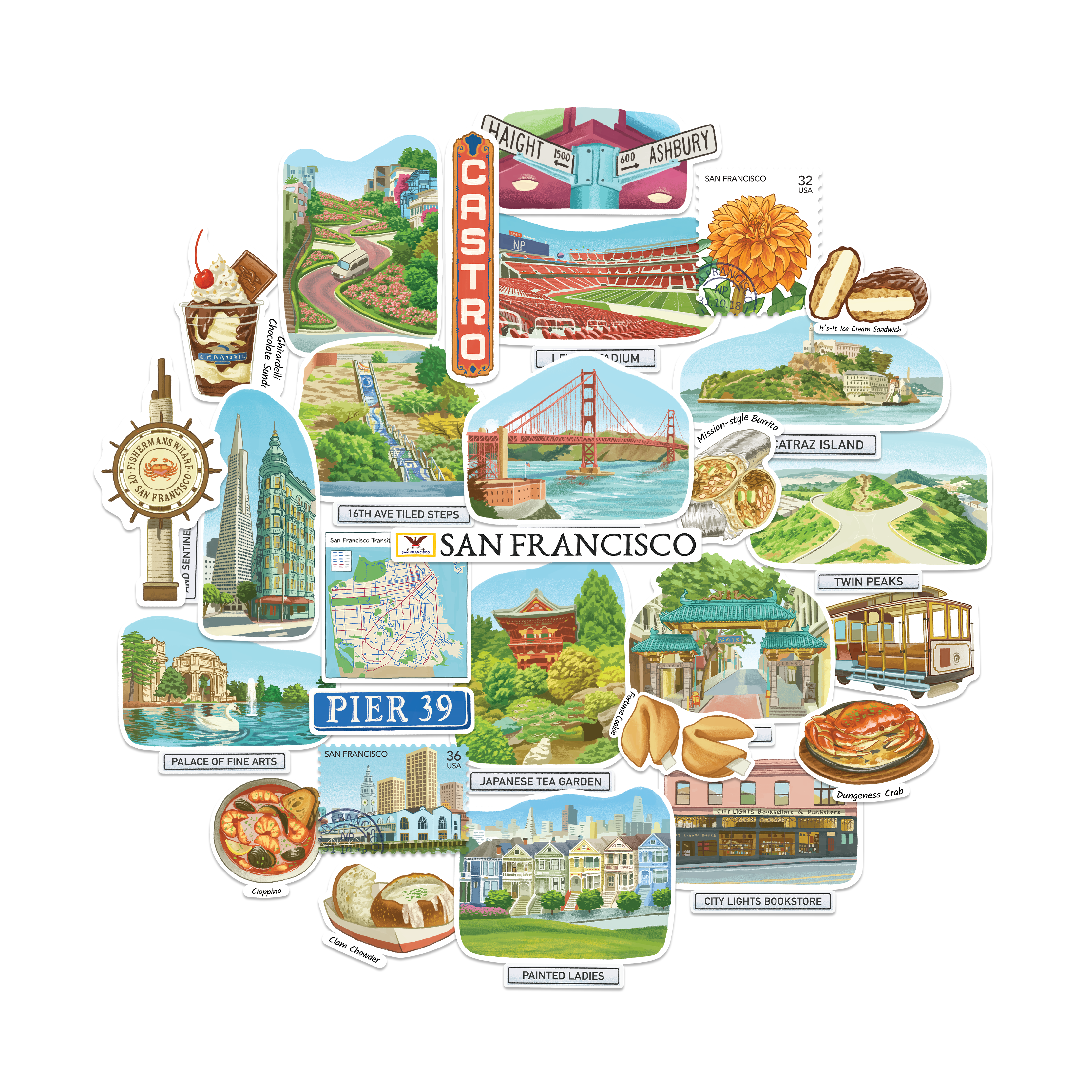 Serene San Francisco Travel Stickers (28pcs)