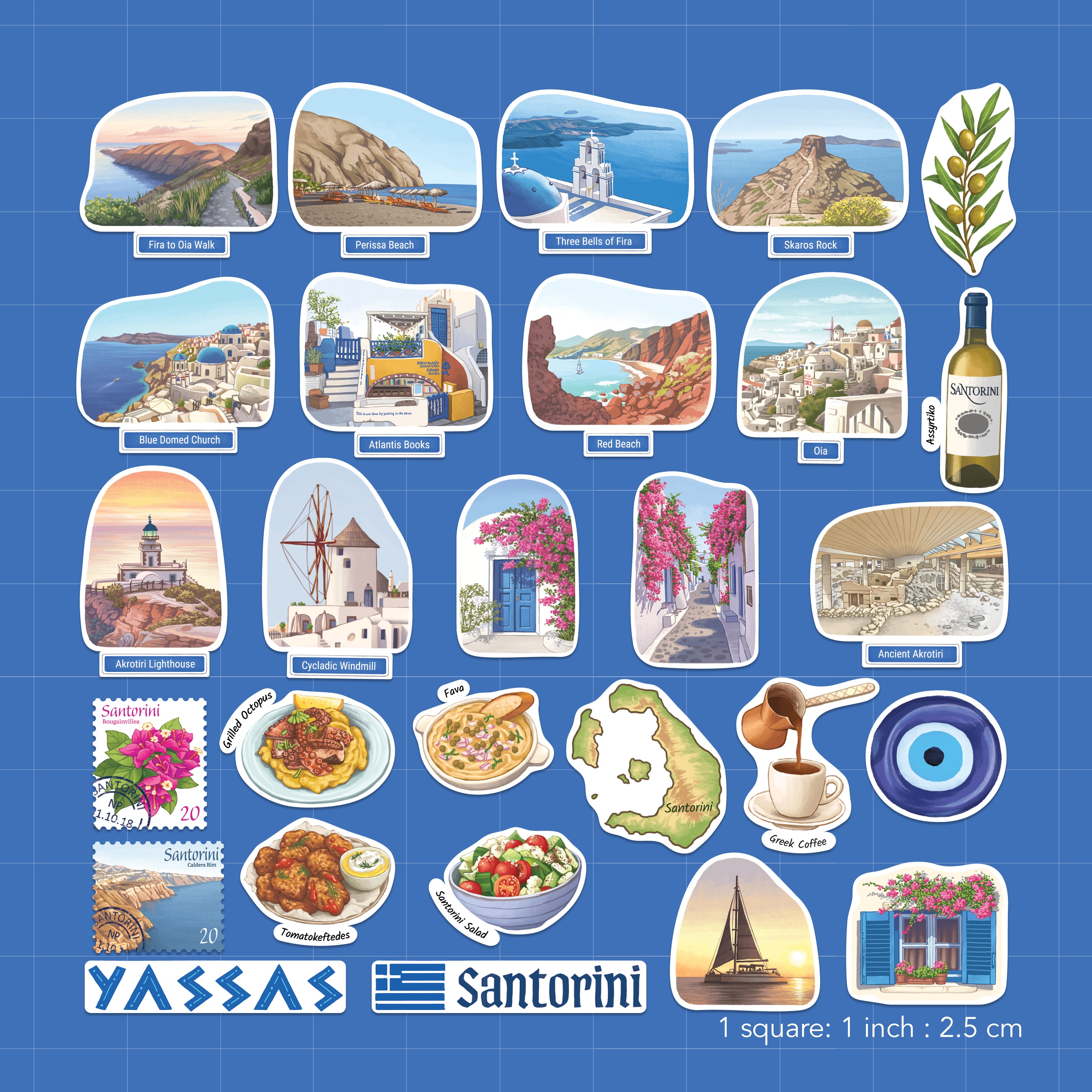 Sunlit Santorini Travel Stickers (28pcs)