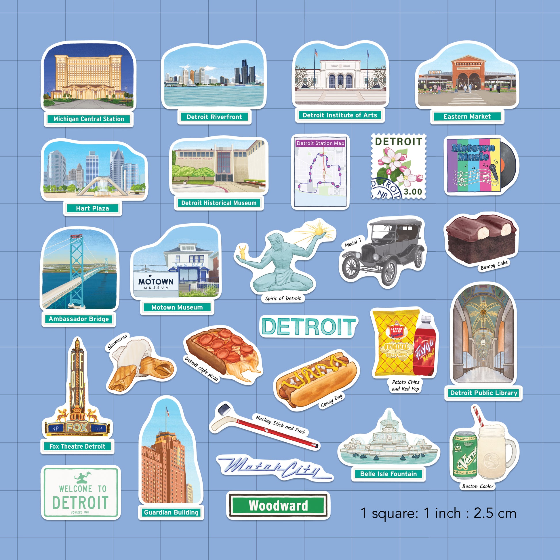 Driven Detroit City Travel Stickers (28pcs)