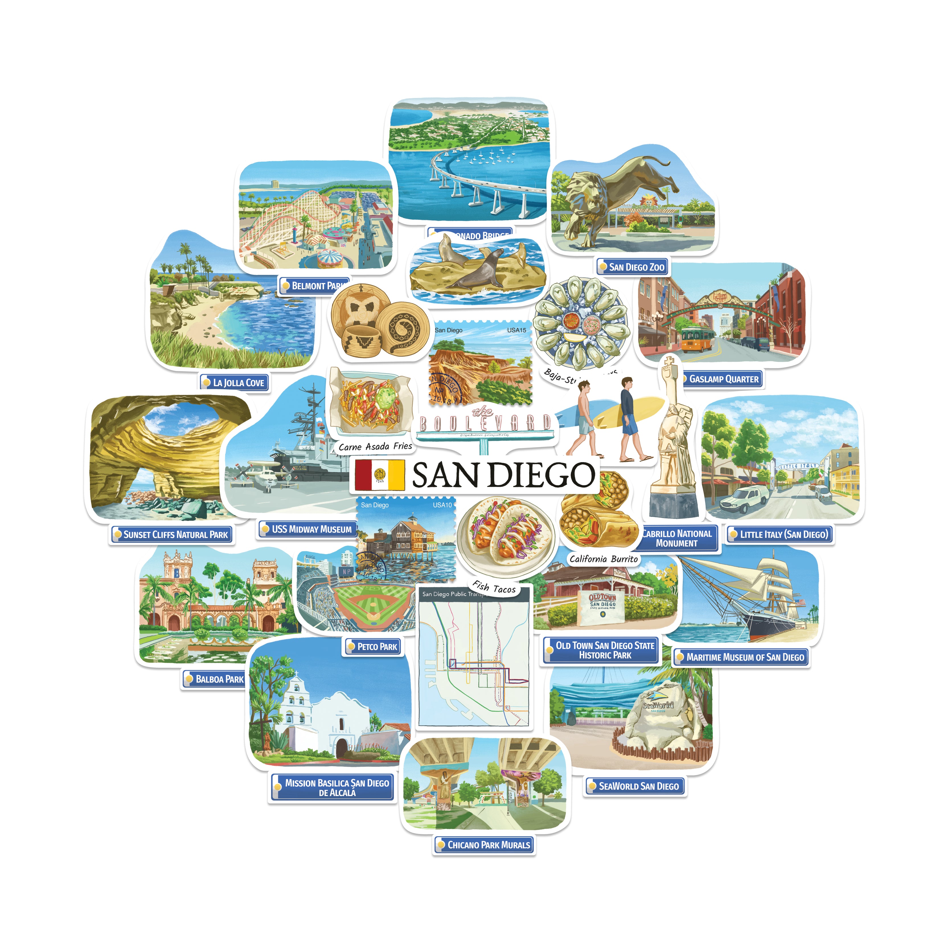 Sunny San Diego Travel Stickers (28pcs)